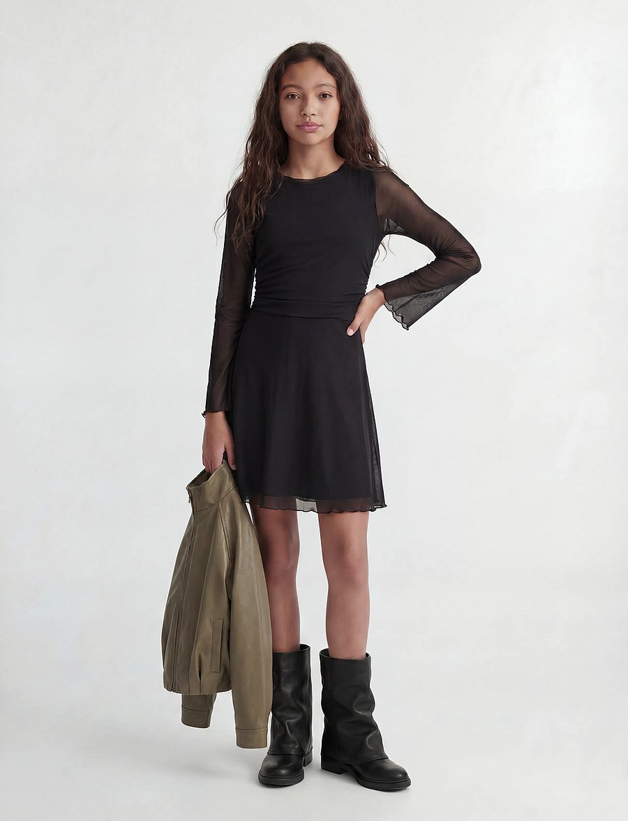JJXX Kids - JXMINNA MESH LS DRESS WVN SN GRL - pikkade varrukatega vabaajakleidid - black - 4