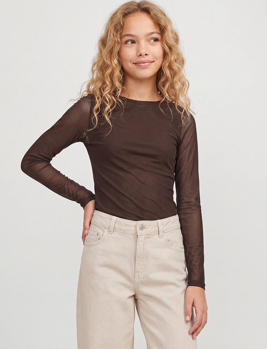 JJXX Kids - JXMINNA MESH LS BOATNECK TOP WVN SN GRL - pikkade varrukatega t-särgid - demitasse - 0