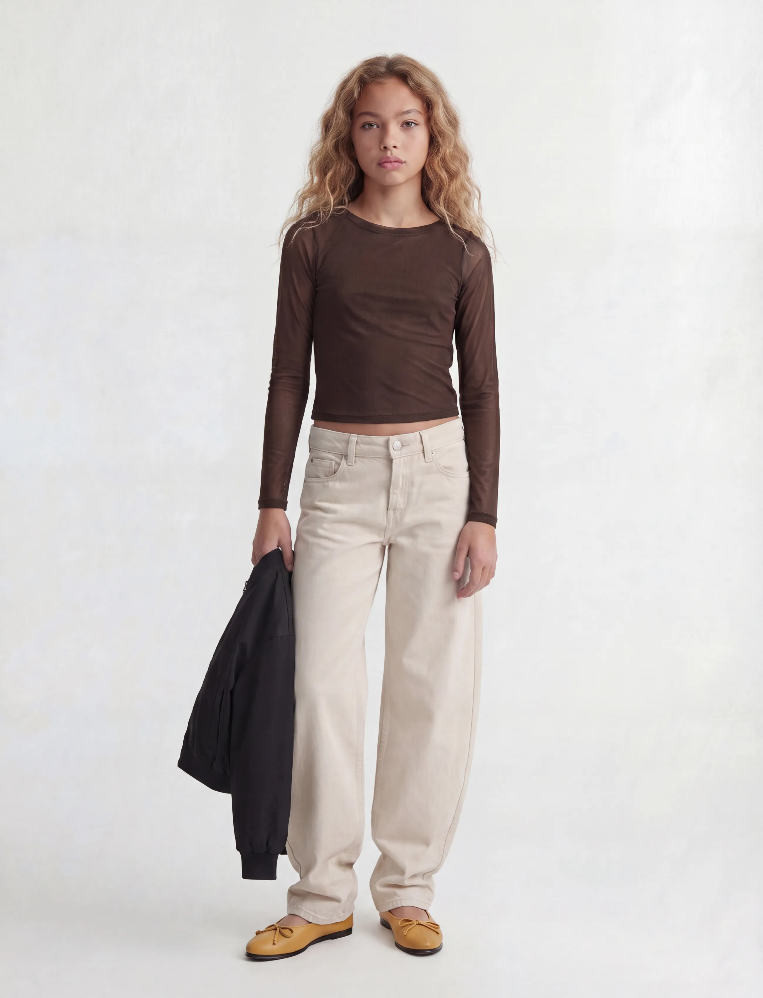 JJXX Kids - JXMINNA MESH LS BOATNECK TOP WVN SN GRL - pikkade varrukatega t-särgid - demitasse - 4