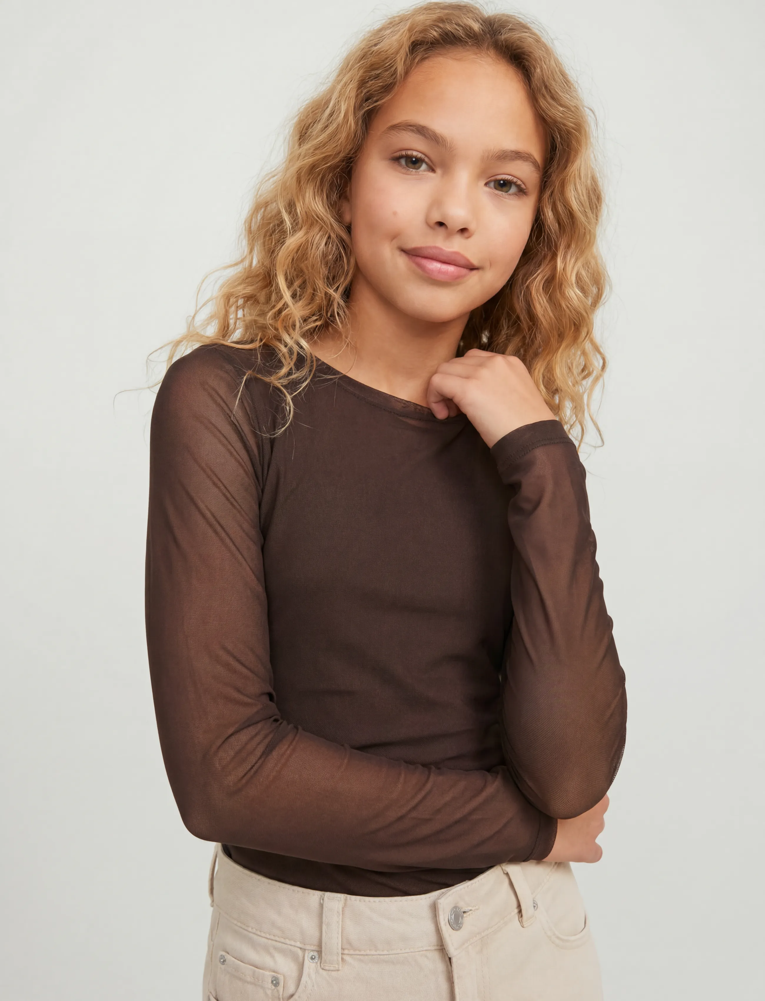 JJXX Kids - JXMINNA MESH LS BOATNECK TOP WVN SN GRL - pikkade varrukatega t-särgid - demitasse - 5