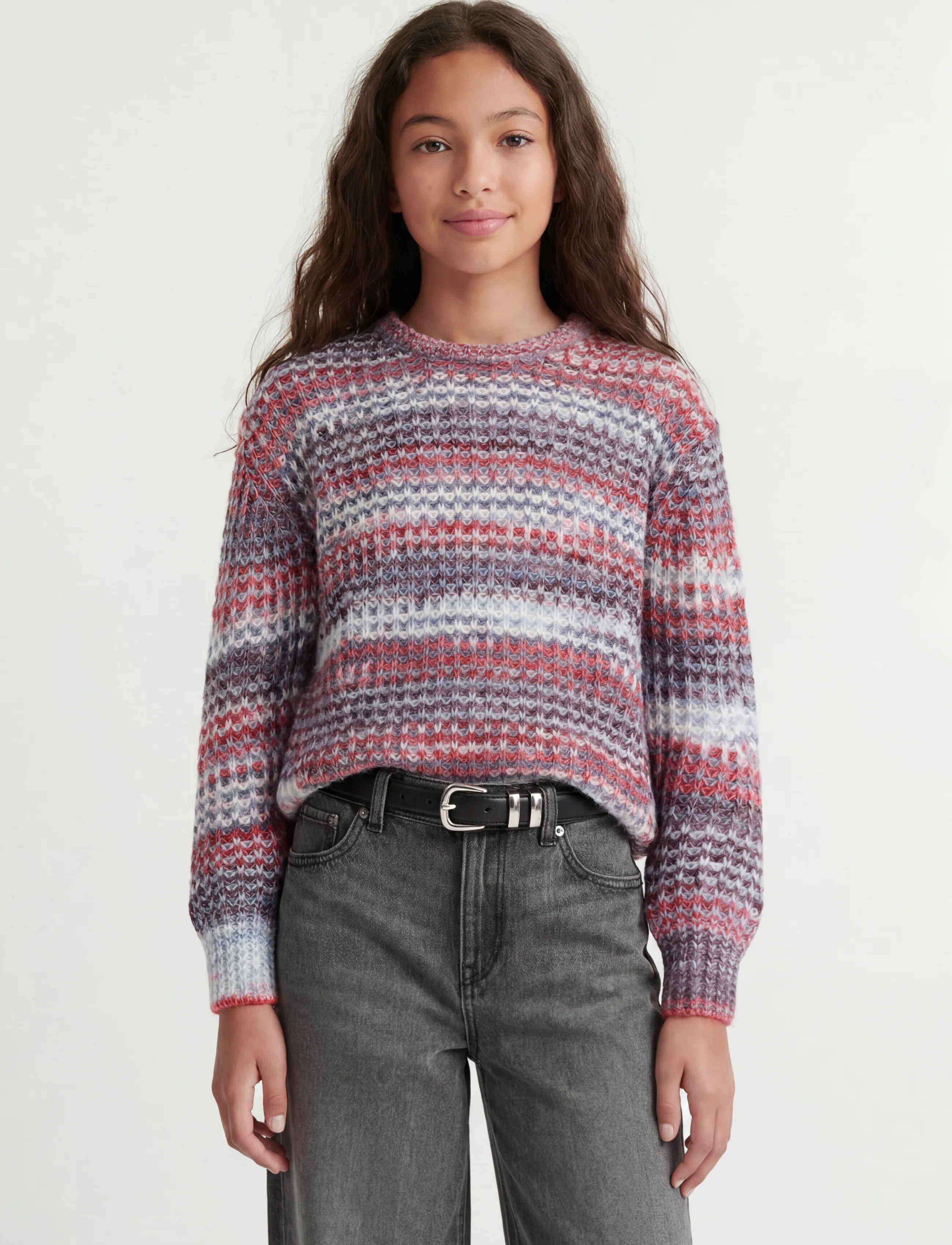 JJXX Kids Jxsimone Space Dye Crew Neck Knit Grl, Børn, Space Dye Rund Hals Striktrøje, Bordeaux, Str: 152