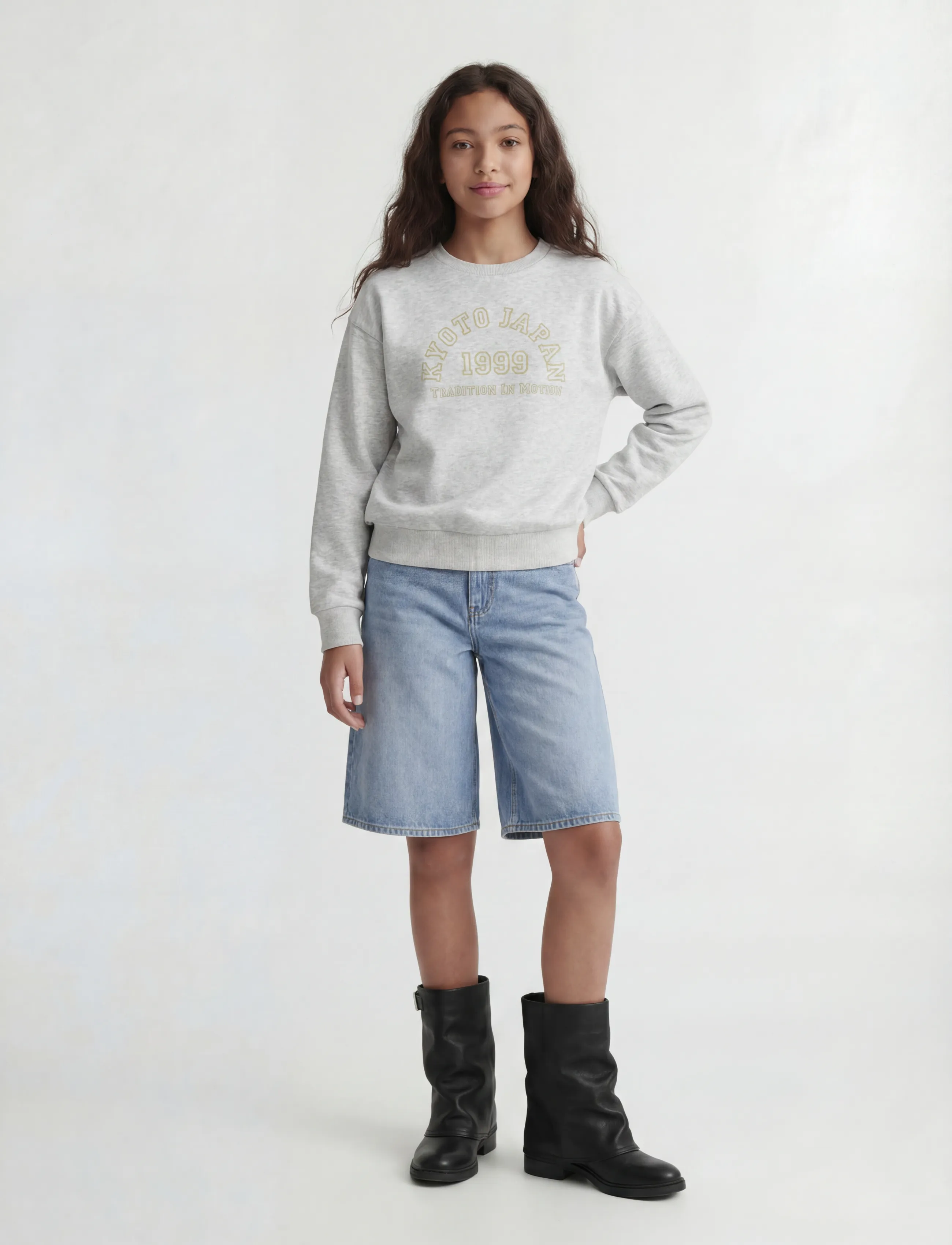 JJXX Kids - JXMERLE SHORT LS CREW SWT LN NOOS GRL - sweatshirts - light grey melange - 4