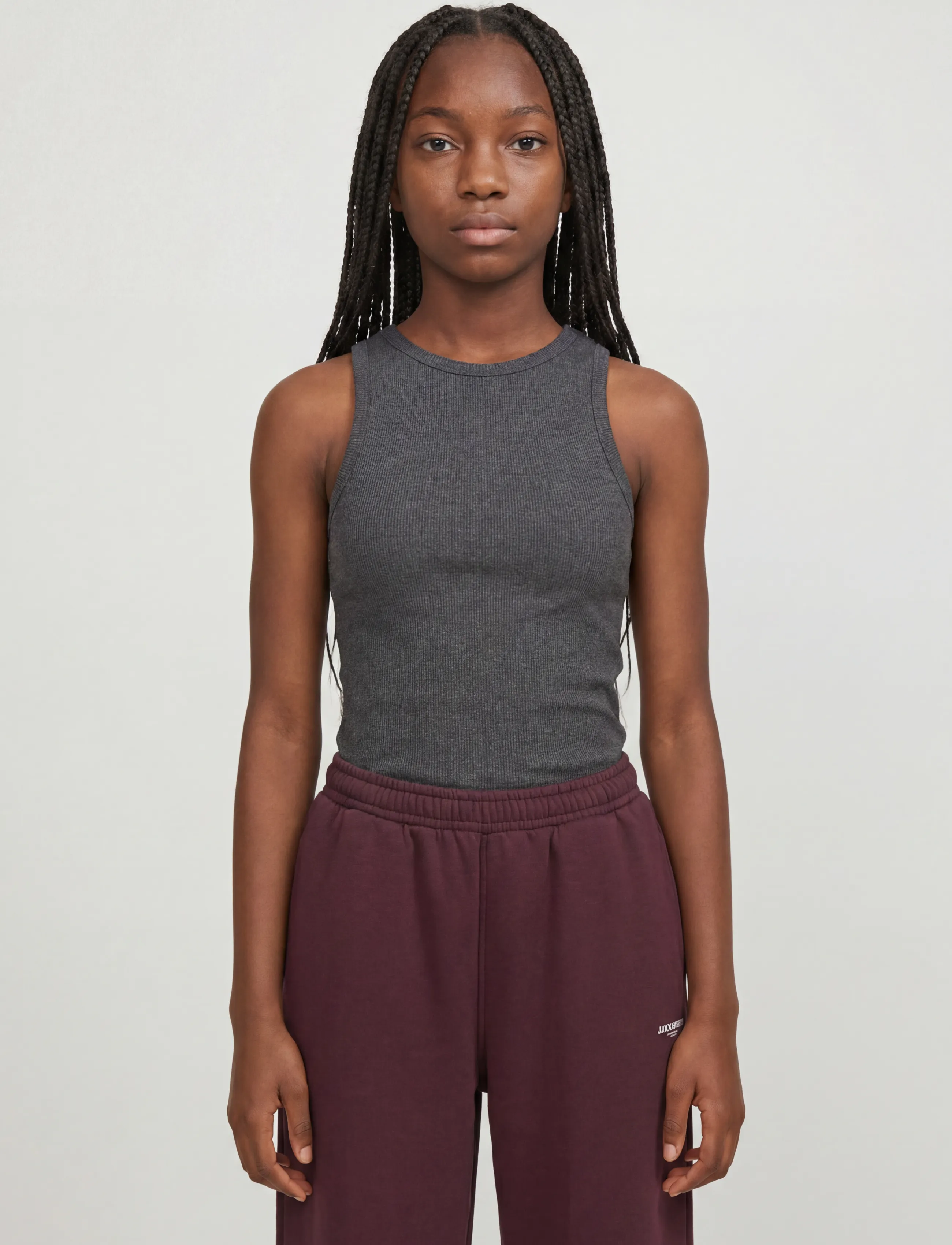 JJXX Kids JXFRIDA SL U-NECK TOP JRS NOOS GRL - Oberteile & T-Shirts - DARK GREY MELANGE / grey