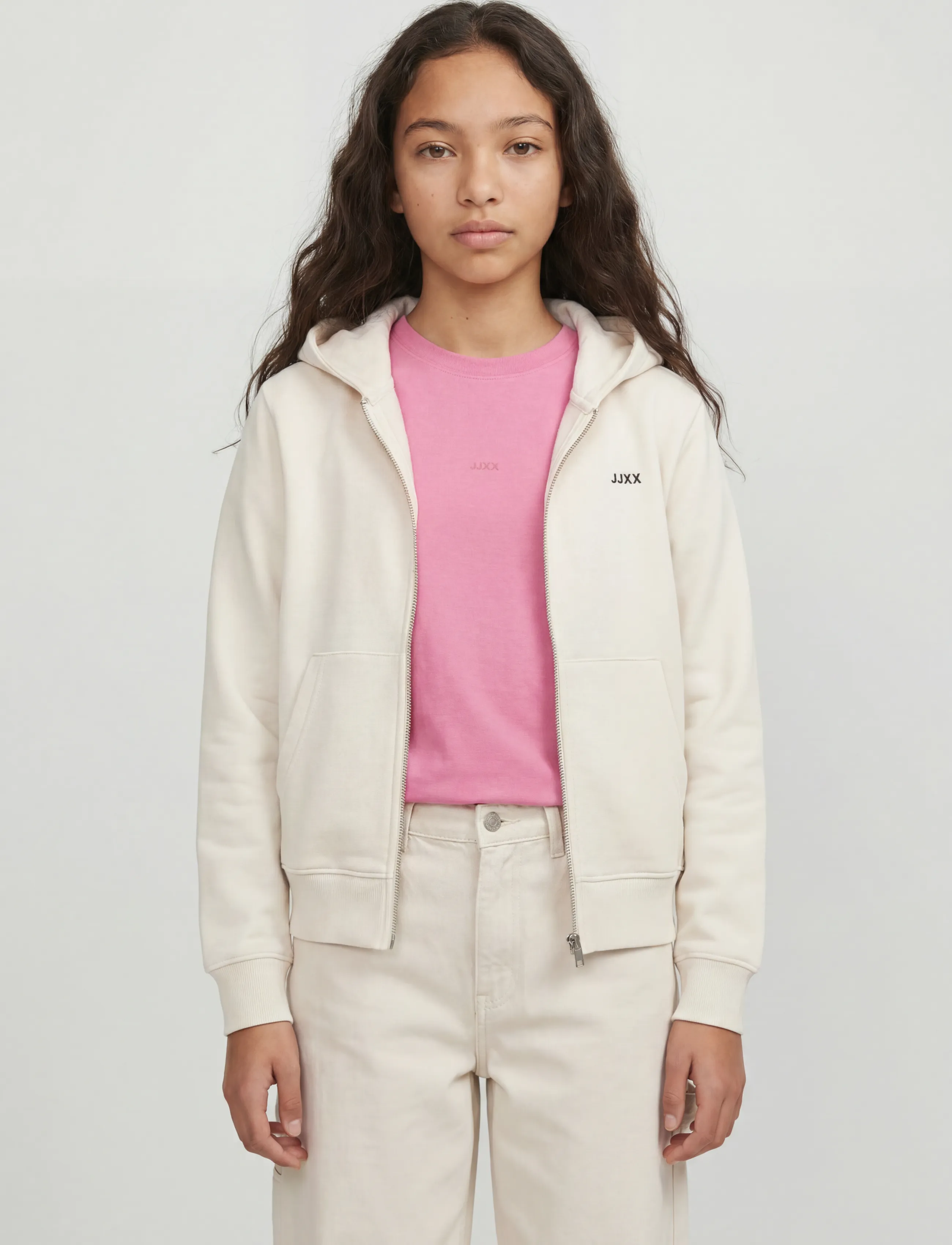 JJXX Kids Jxabbie Ls Every Zip Hood Swt Noos Grl, 128, Cream, Jakker & Frakker > Lette Jakker, Børn