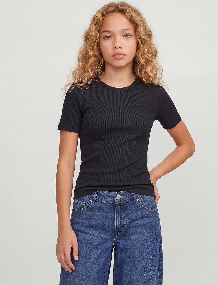 JJXX Kids - JXFRANKIE STR SS RIB TEE JRS NOOS GRL - kortärmade t-shirts - black - 0