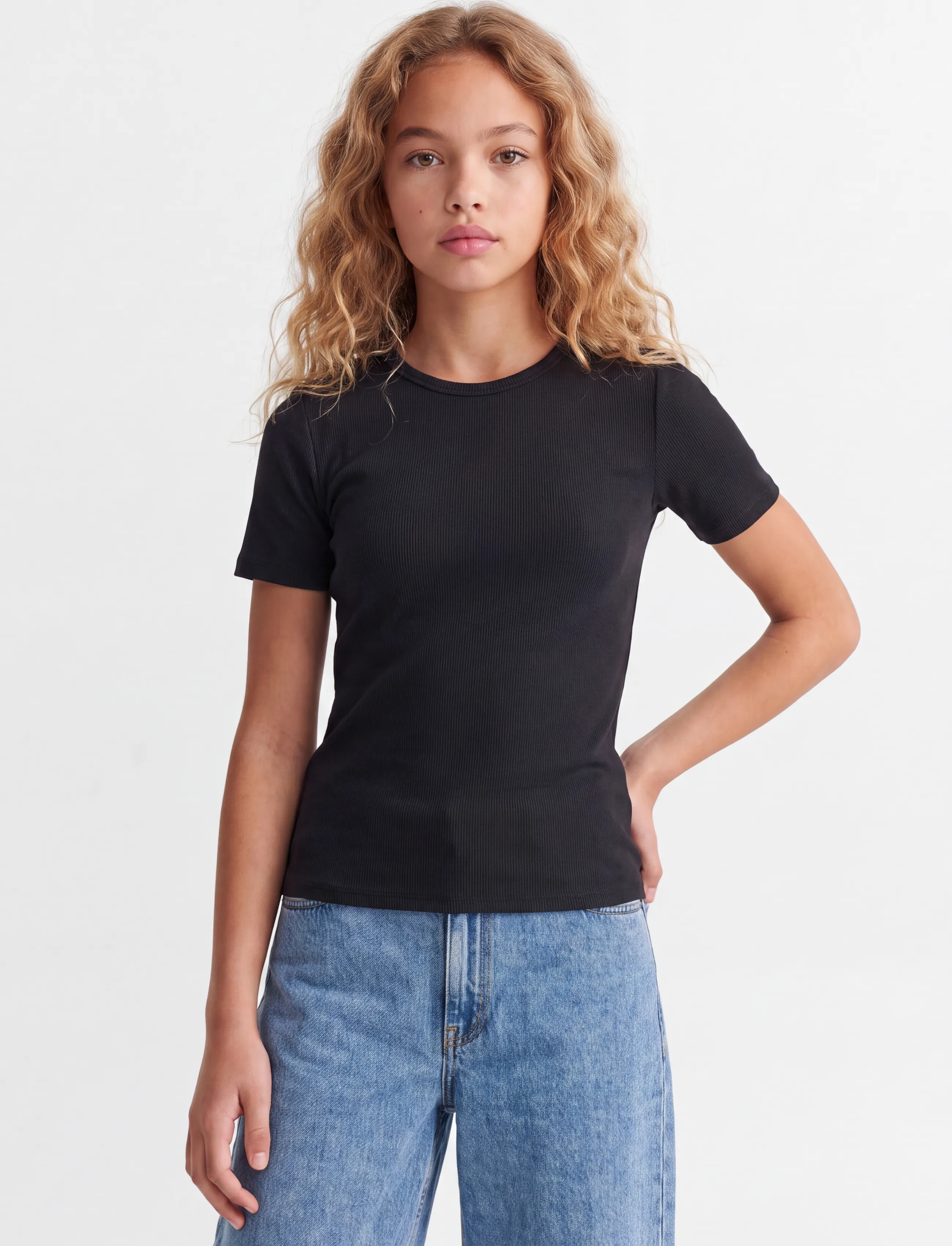 JJXX Kids - JXFRANKIE STR SS RIB TEE JRS NOOS GRL - lühikeste varrukatega t-särgid - black - 0