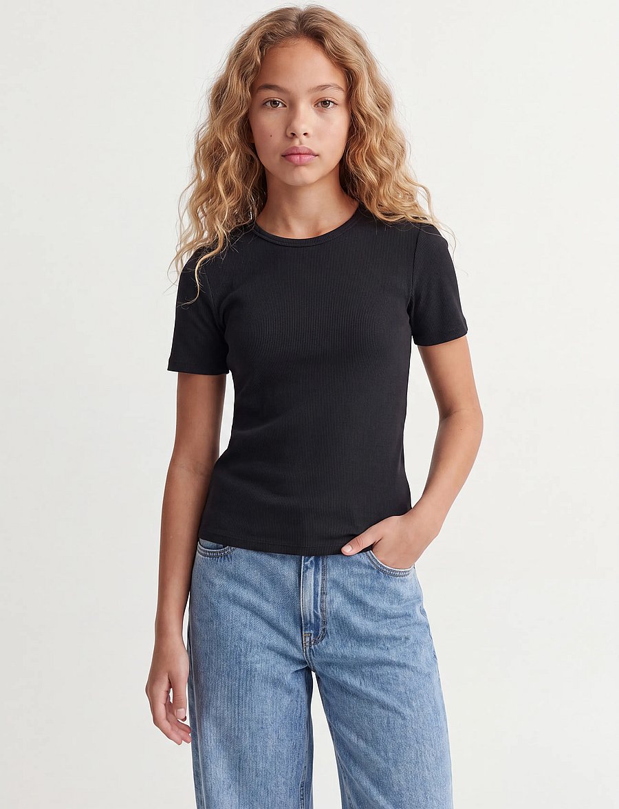 JJXX Kids - JXFRANKIE STR SS RIB TEE JRS NOOS GRL - lühikeste varrukatega t-särgid - black - 5