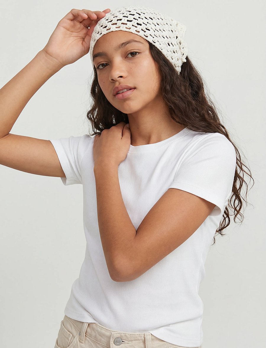 JJXX Kids - JXFRANKIE STR SS RIB TEE JRS NOOS GRL - lühikeste varrukatega t-särgid - bright white - 5