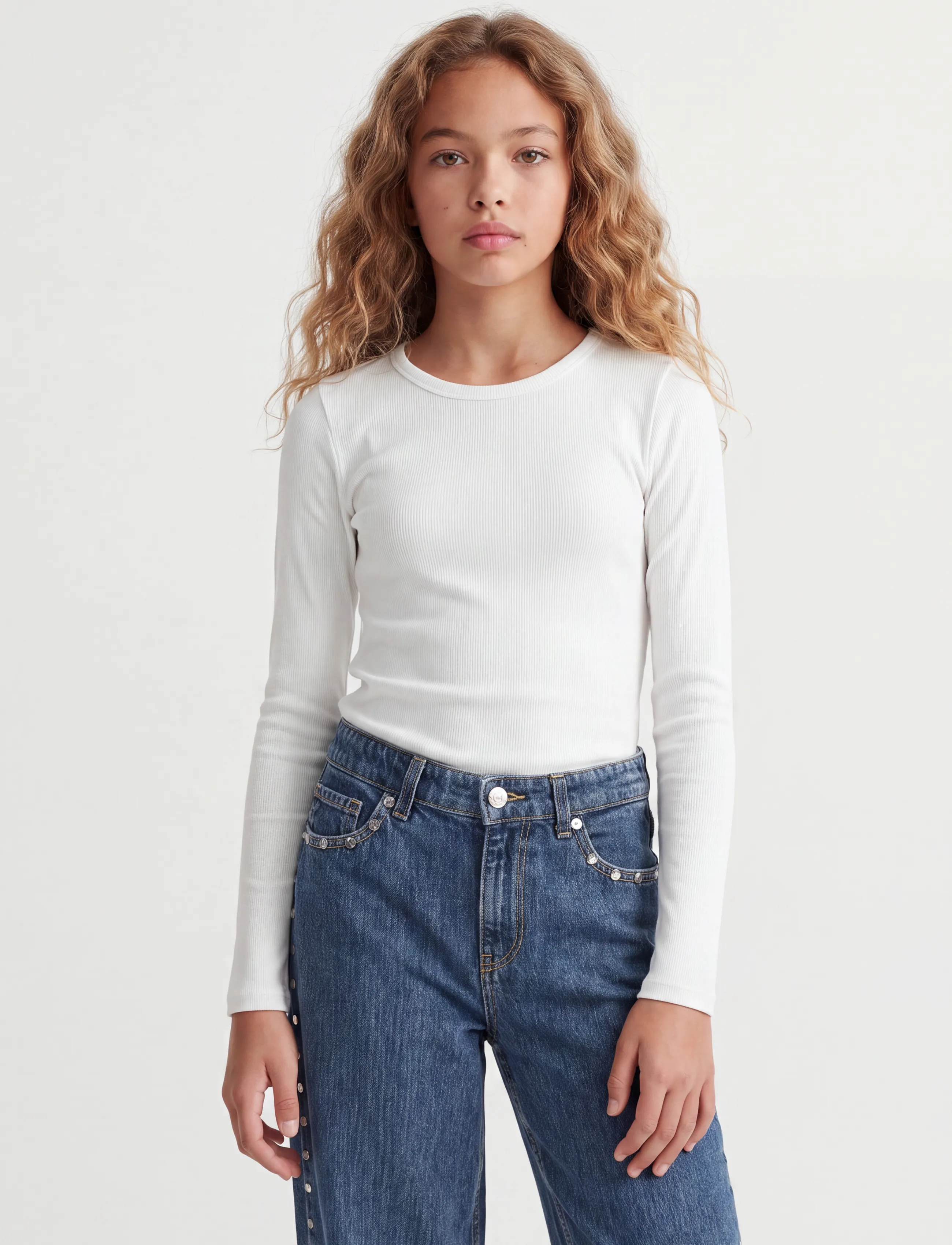 JJXX Kids JXFREYA STR LS RIB TEE JRS NOOS GRL - Langärmelig - BRIGHT WHITE / white