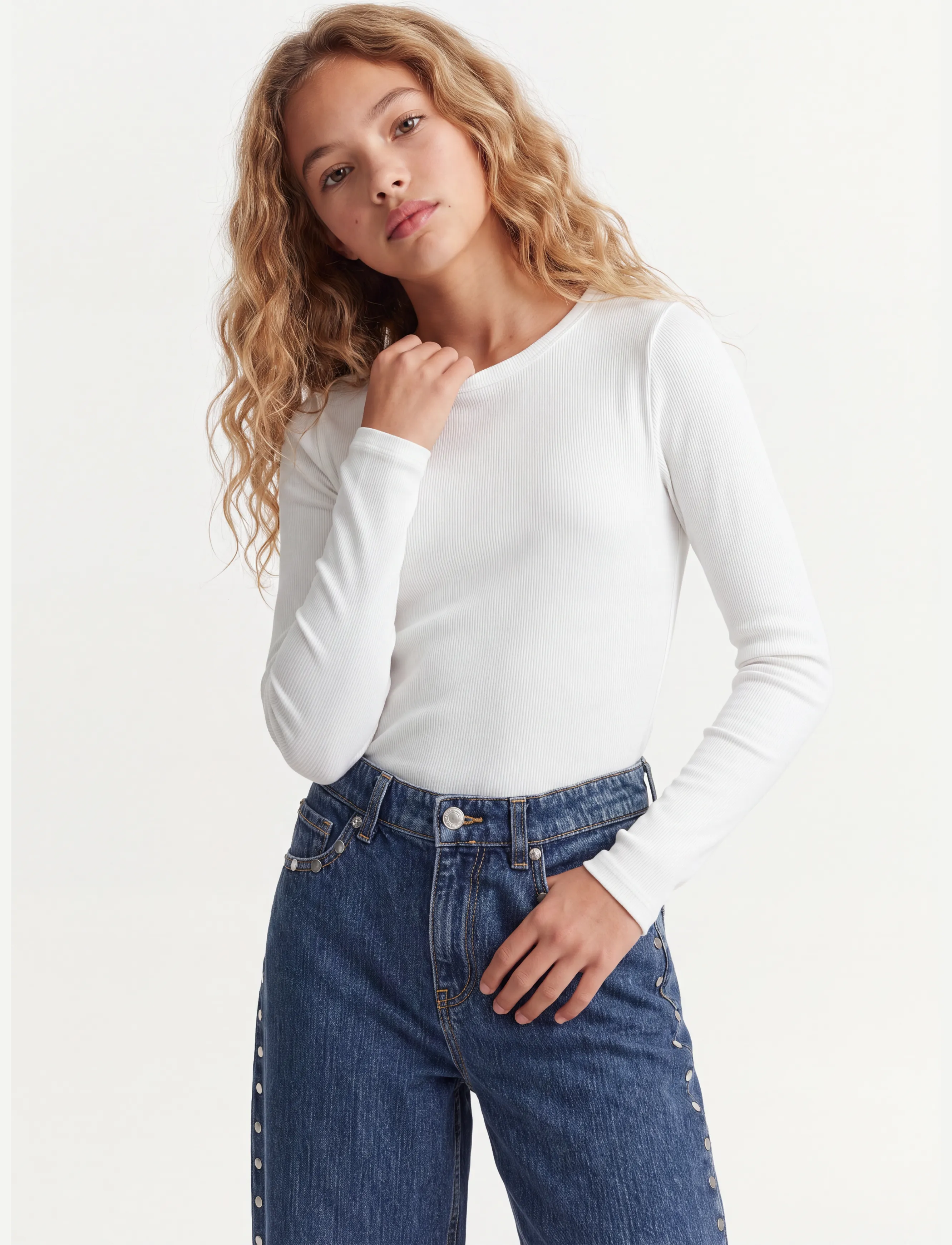 JJXX Kids - JXFREYA STR LS RIB TEE JRS NOOS GRL - bright white - 5