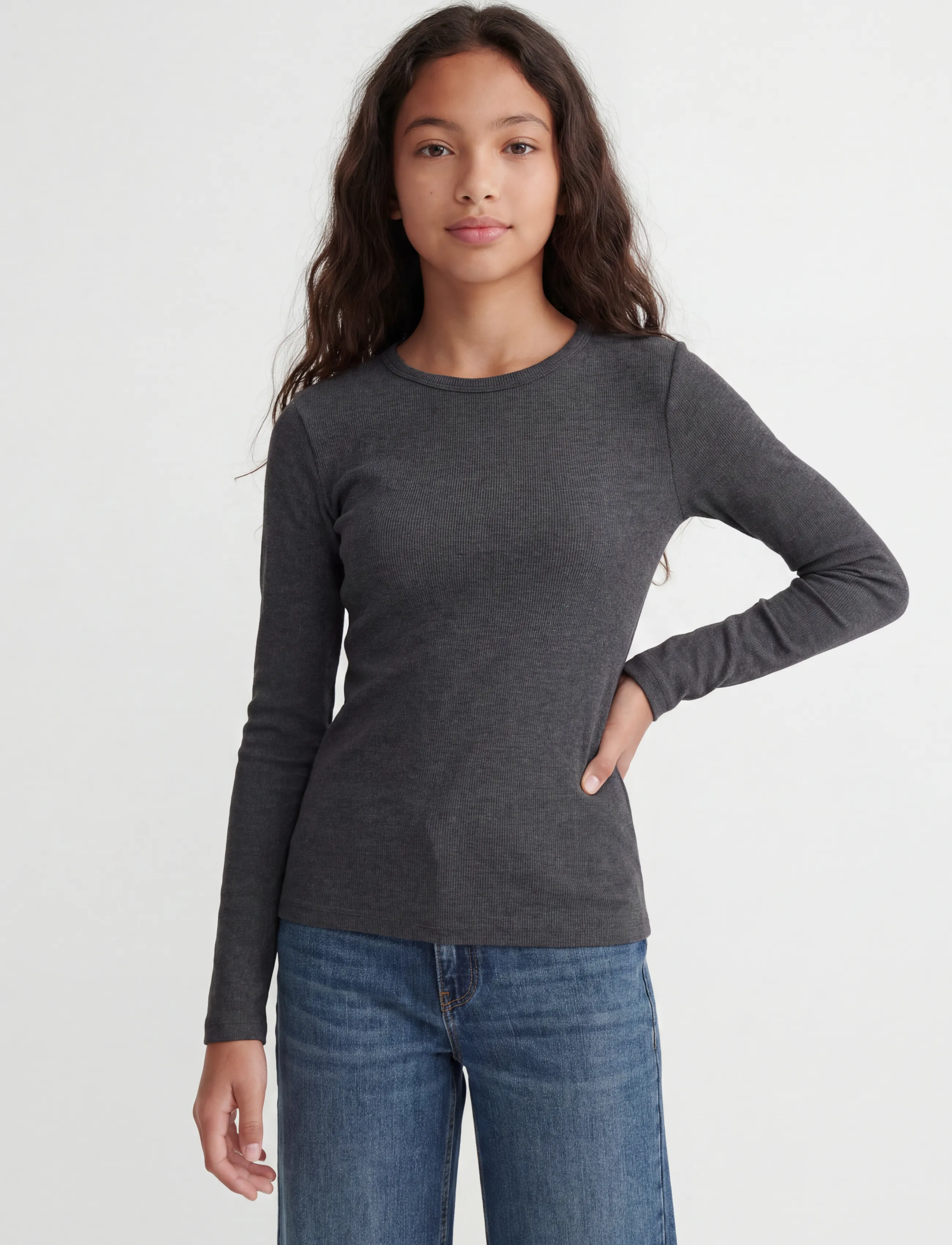 JJXX Kids JXFREYA STR LS RIB TEE JRS NOOS GRL - Langärmelig - DARK GREY MELANGE / grey