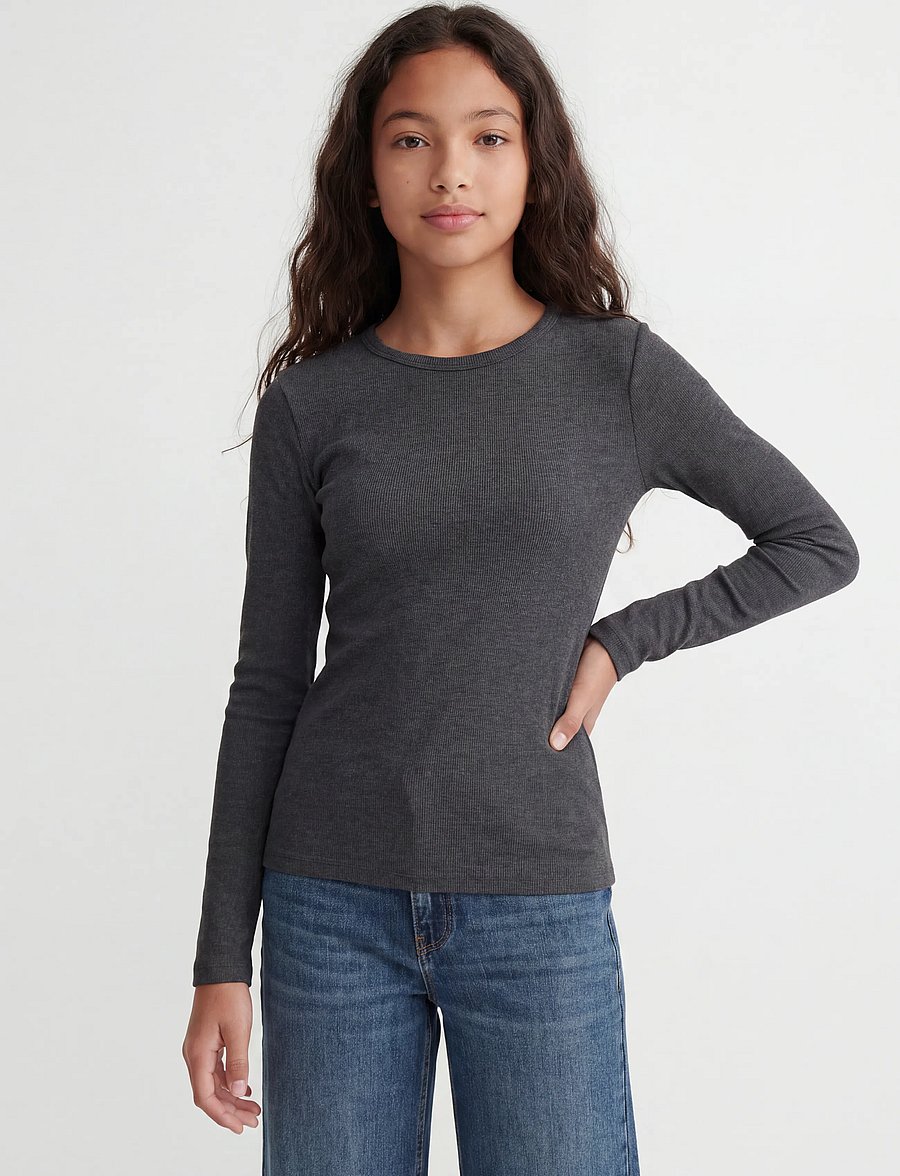 JJXX Kids - JXFREYA STR LS RIB TEE JRS NOOS GRL - dark grey melange - 0