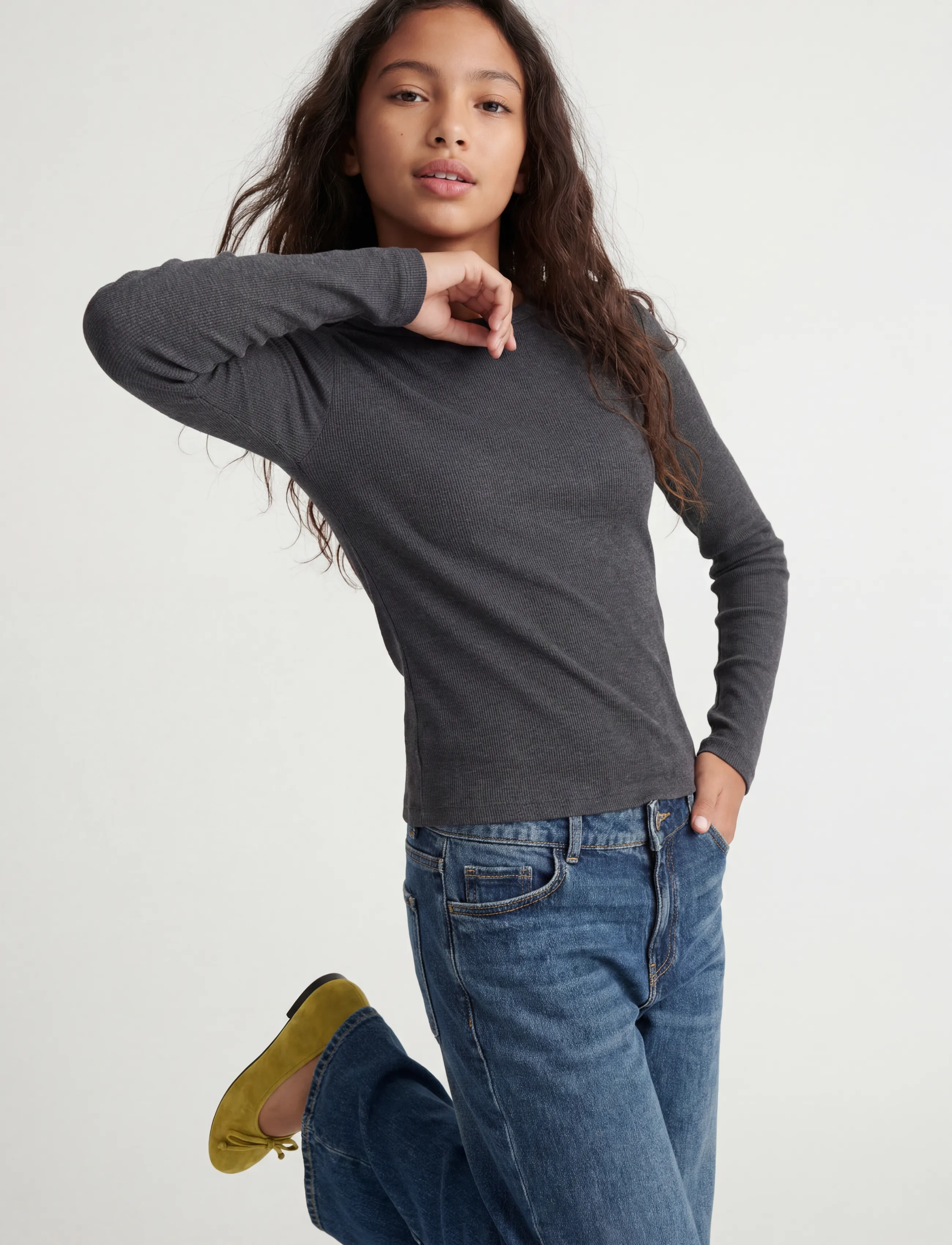 JJXX Kids - JXFREYA STR LS RIB TEE JRS NOOS GRL - dark grey melange - 5