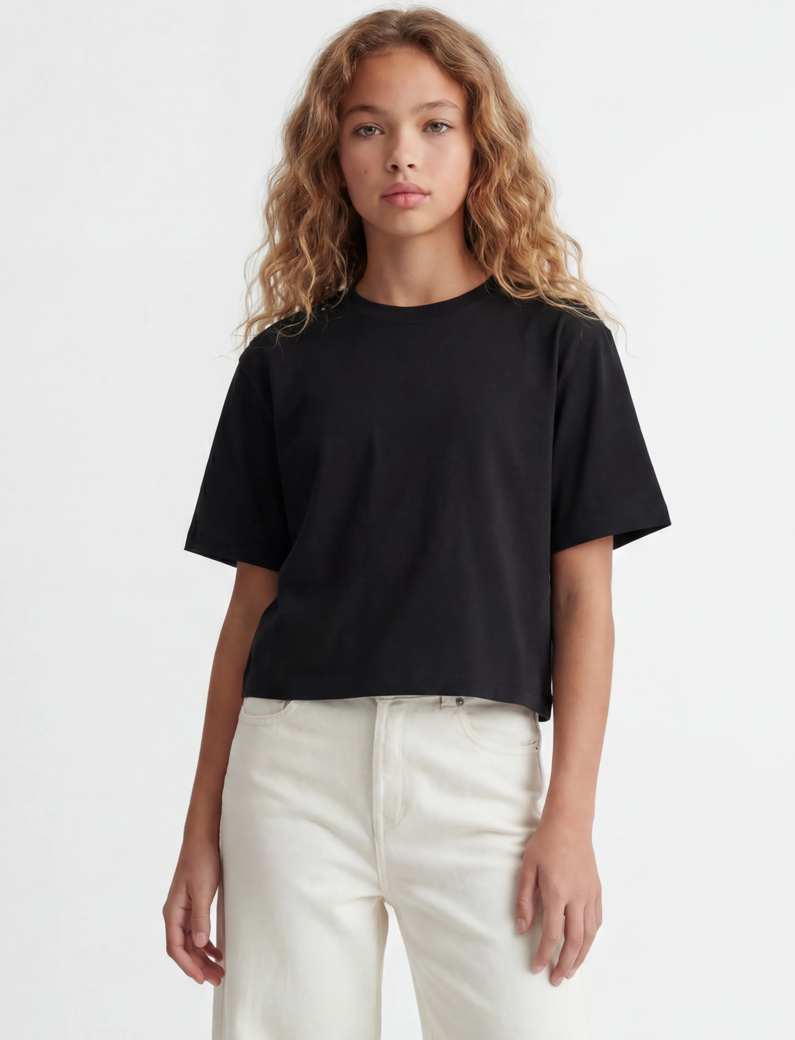 JJXX Kids Jxandrea Ss Cropped Tee Jrs Noos Grl, Børn, Cropped T-Shirt, Sort, Str: 140
