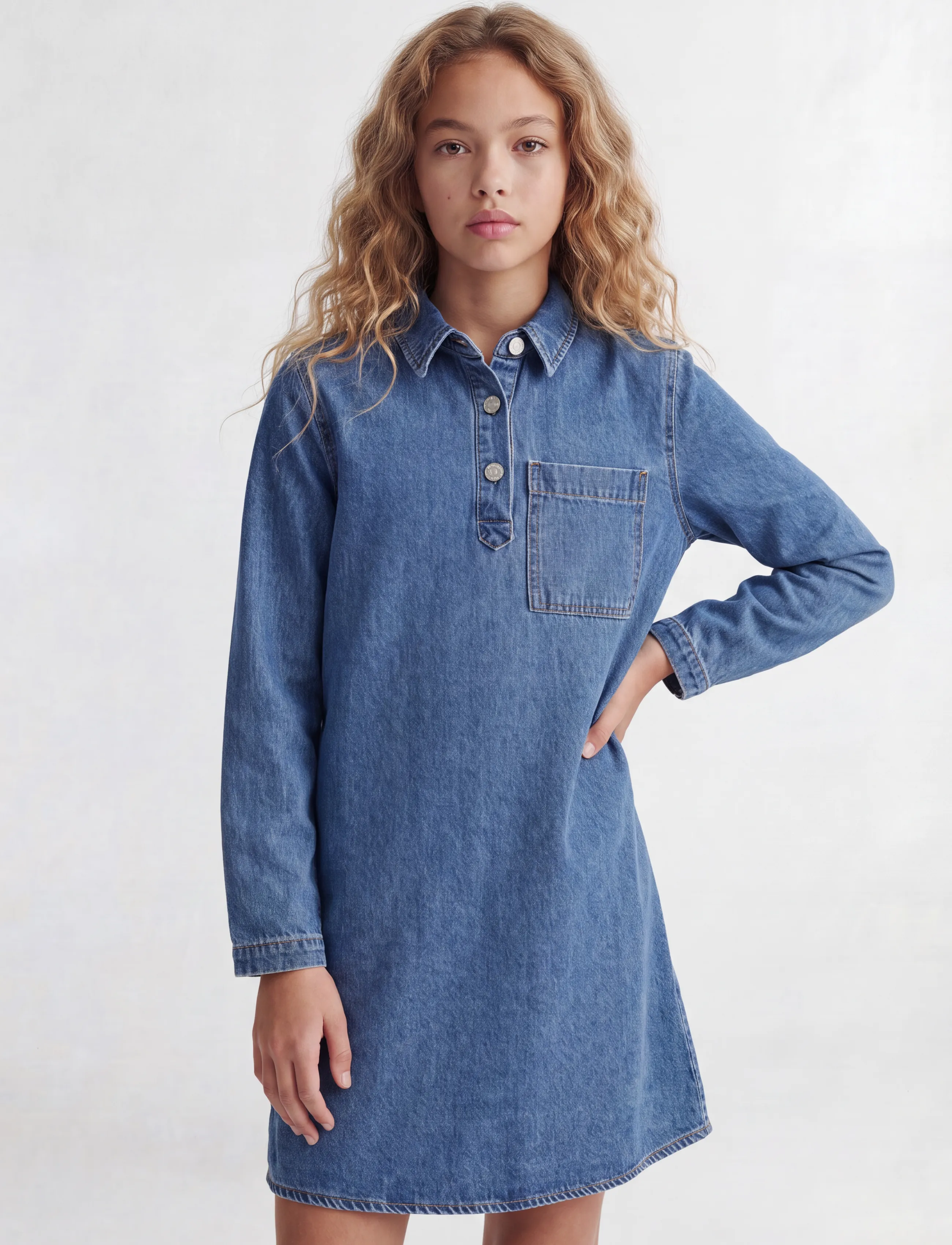JJXX Kids JXAMARA SILLE LS SHORT DRESS DNM GRL SN - Langärmelige Freizeitkleider - BLUE DENIM / blue