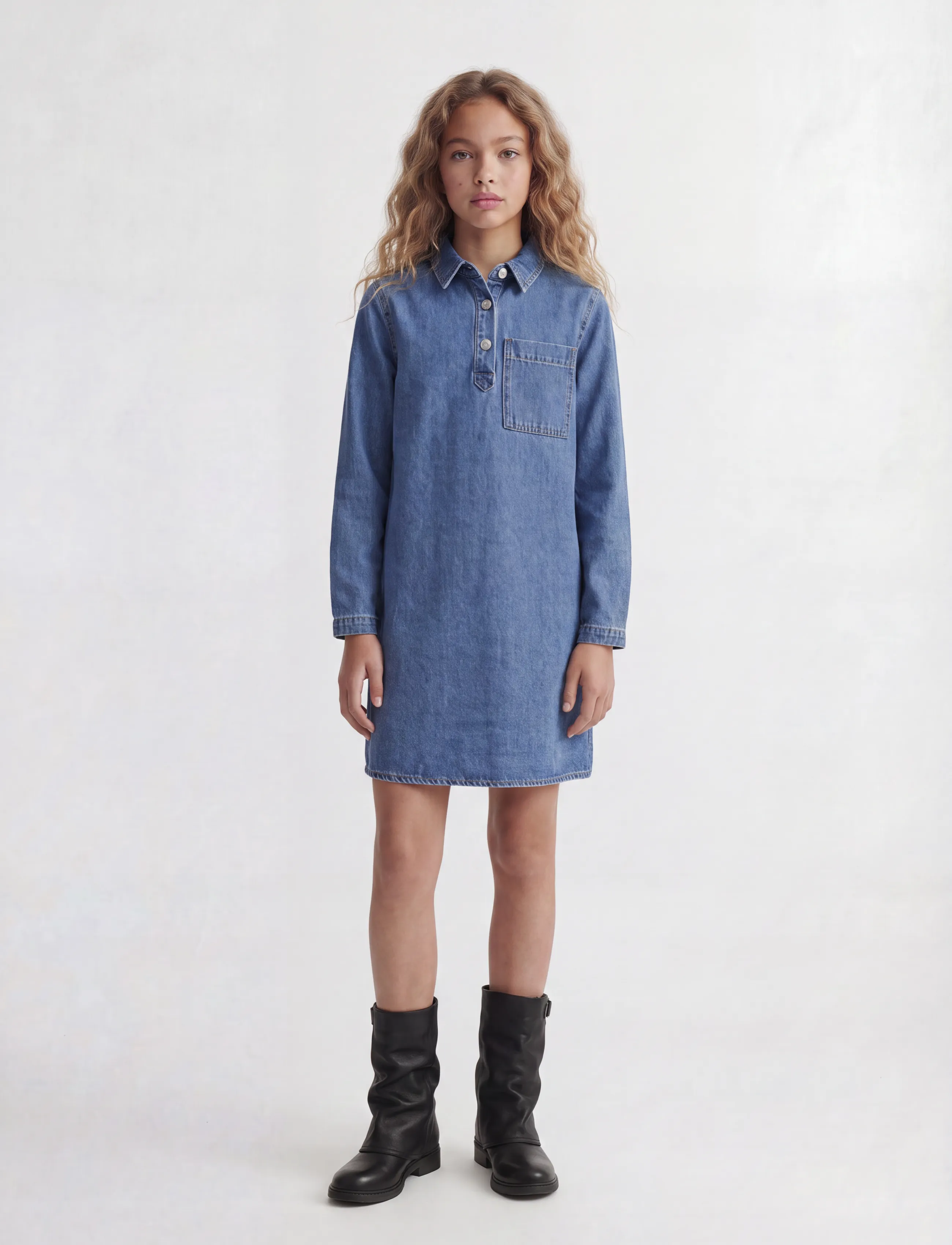 JJXX Kids - JXAMARA SILLE LS SHORT DRESS DNM GRL SN - blue denim - 4