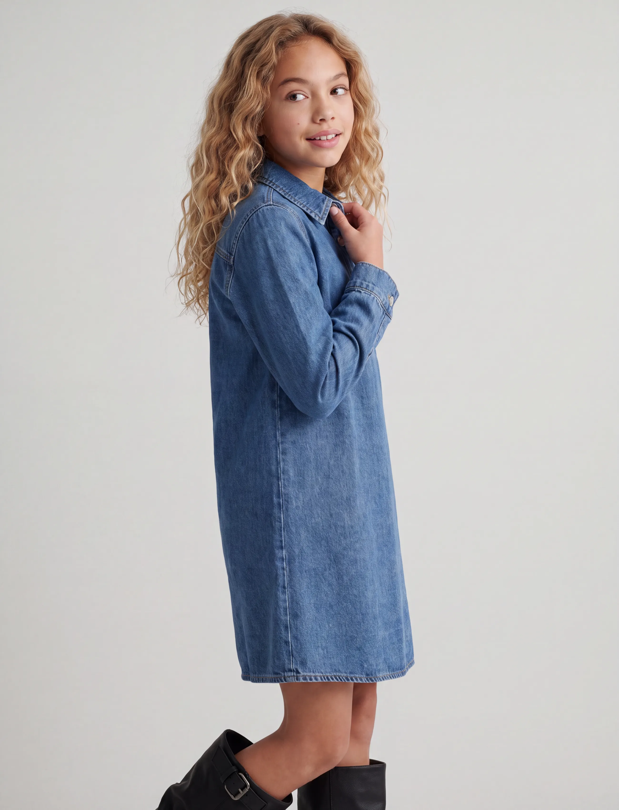 JJXX Kids - JXAMARA SILLE LS SHORT DRESS DNM GRL SN - blue denim - 5