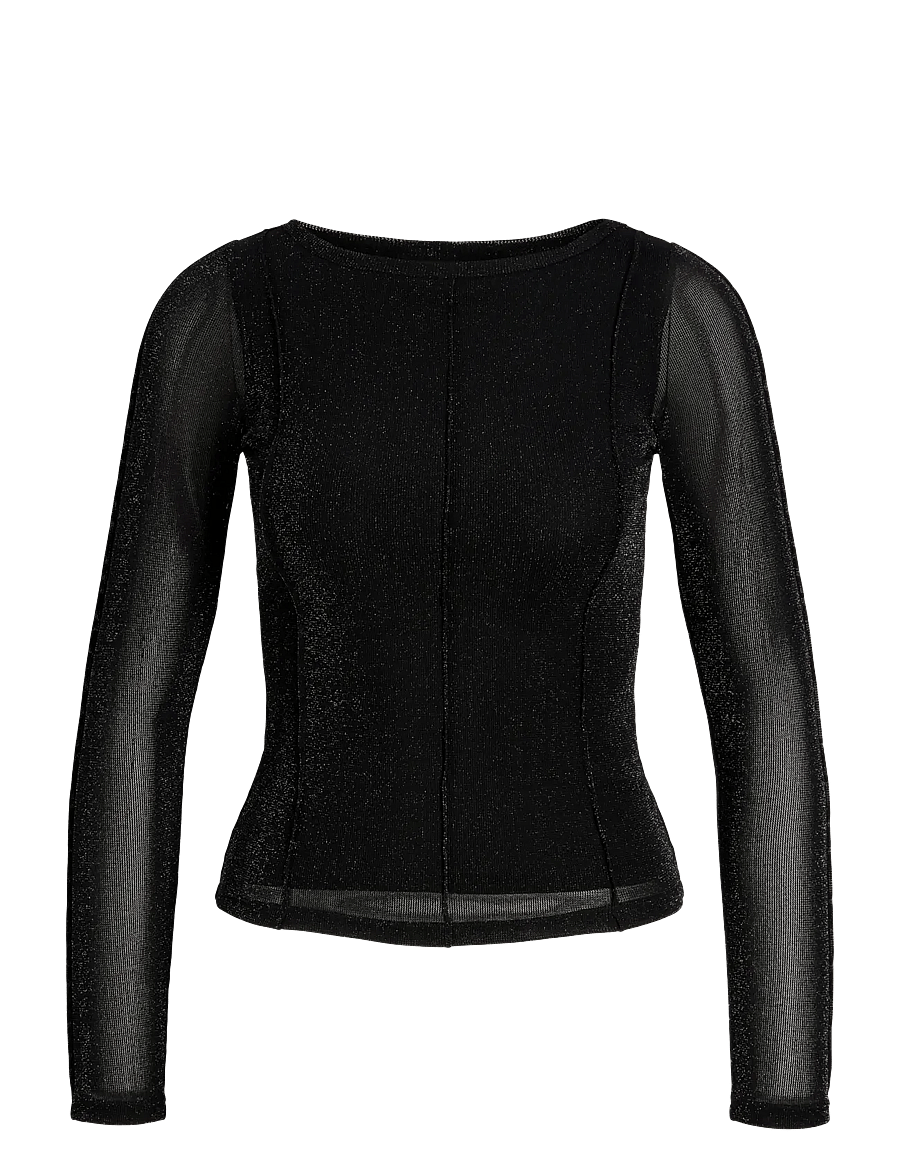 JJXX Kids - JXMINNA MESH GLITTER LS TOP WVN GRL - bluser & tunikaer - black - 0