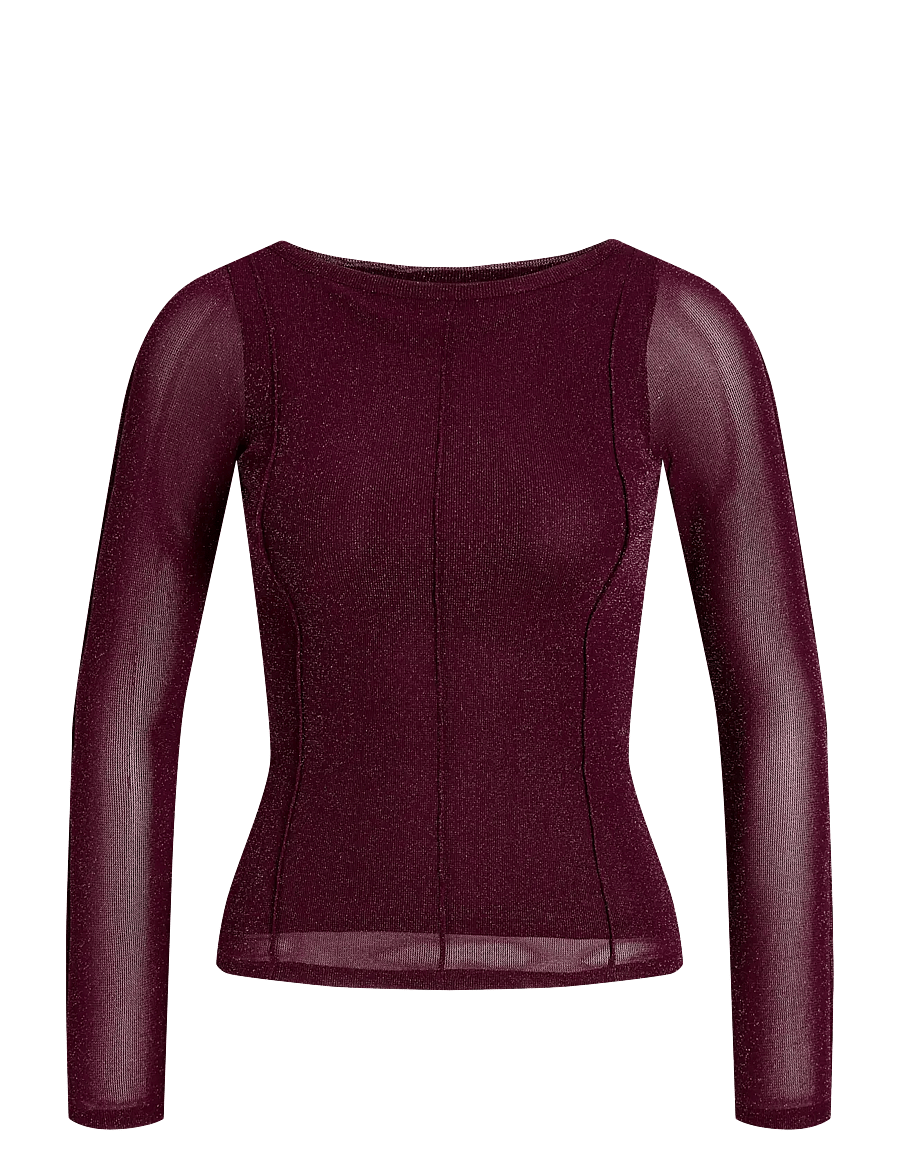 JJXX Kids - JXMINNA MESH GLITTER LS TOP WVN GRL - bluser & tunikaer - winetasting - 0