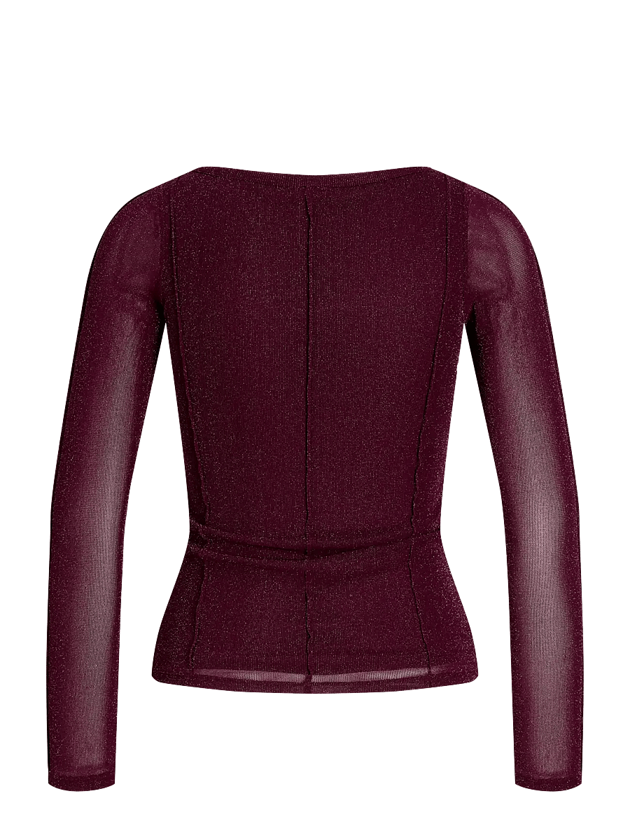 JJXX Kids - JXMINNA MESH GLITTER LS TOP WVN GRL - bluser & tunikaer - winetasting - 1