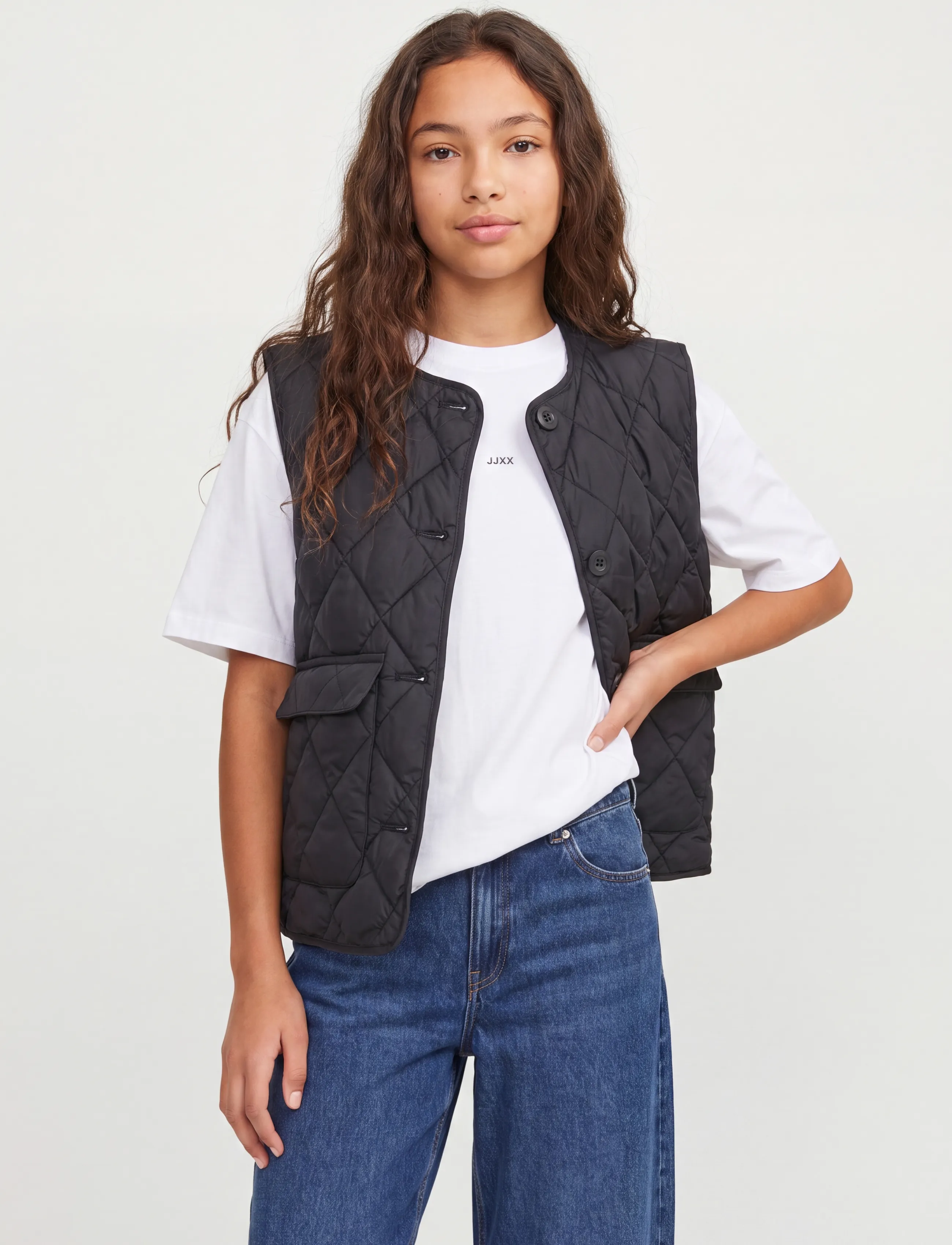 JJXX Kids Jxhope Quilted Vest Otw Grl Sn, Vatteret Vest, Sort, Str: 140