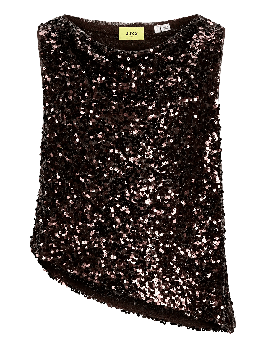 JJXX Kids - JXZOLA SEQUIN SL TOP WVN GRL - linnen - demitasse - 0