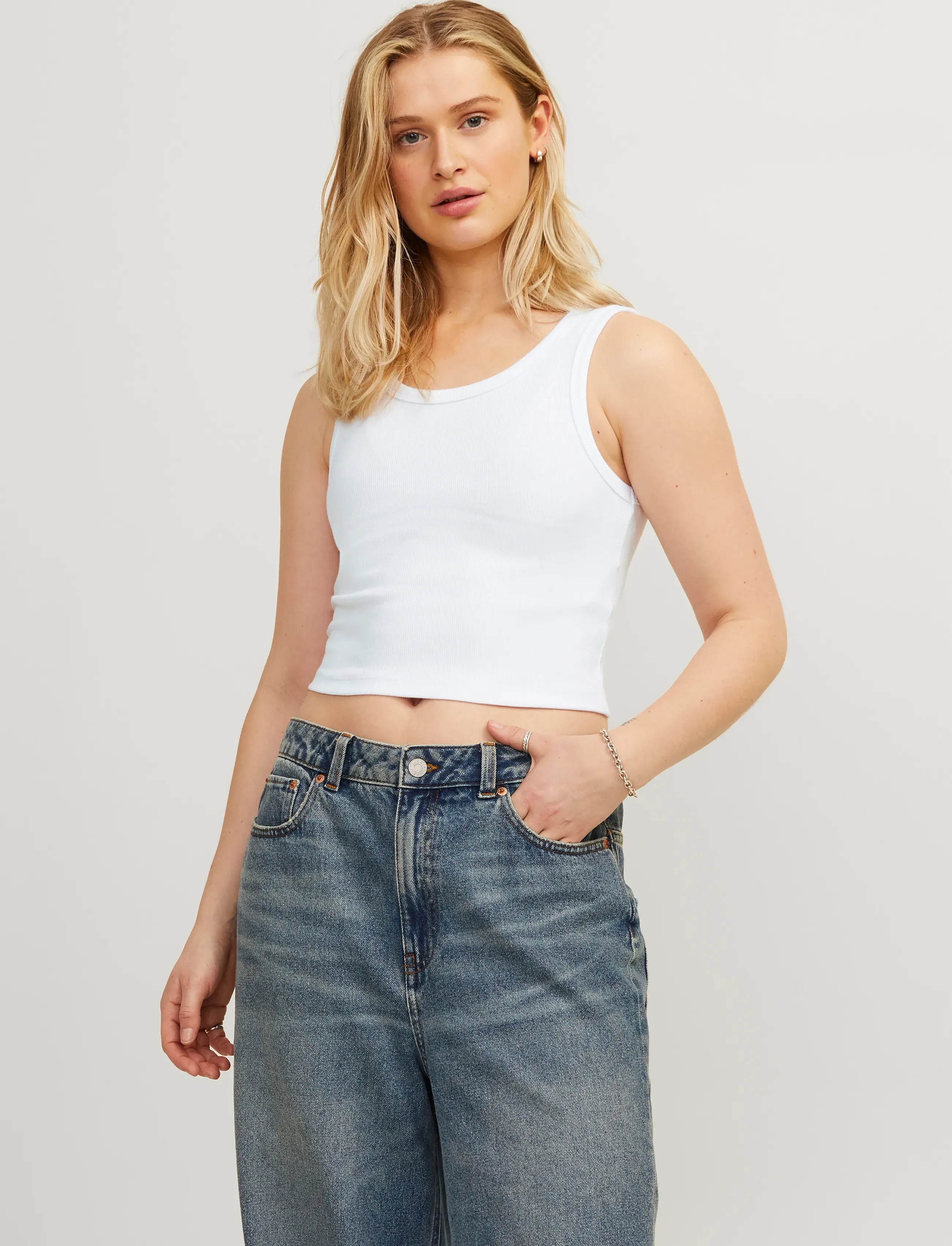 JJXX - JXFALLON STR SL RIB TOP JRS NOOS - laveste priser - bright white - 0