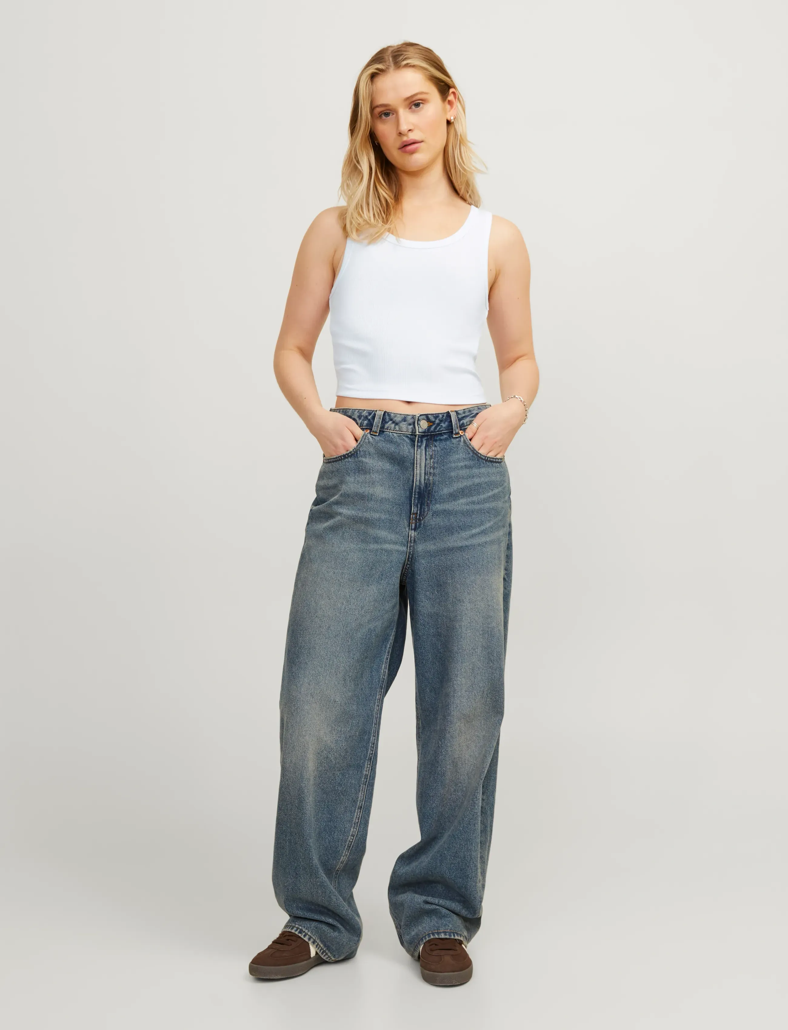 JJXX - JXFALLON STR SL RIB TOP JRS NOOS - laveste priser - bright white - 4