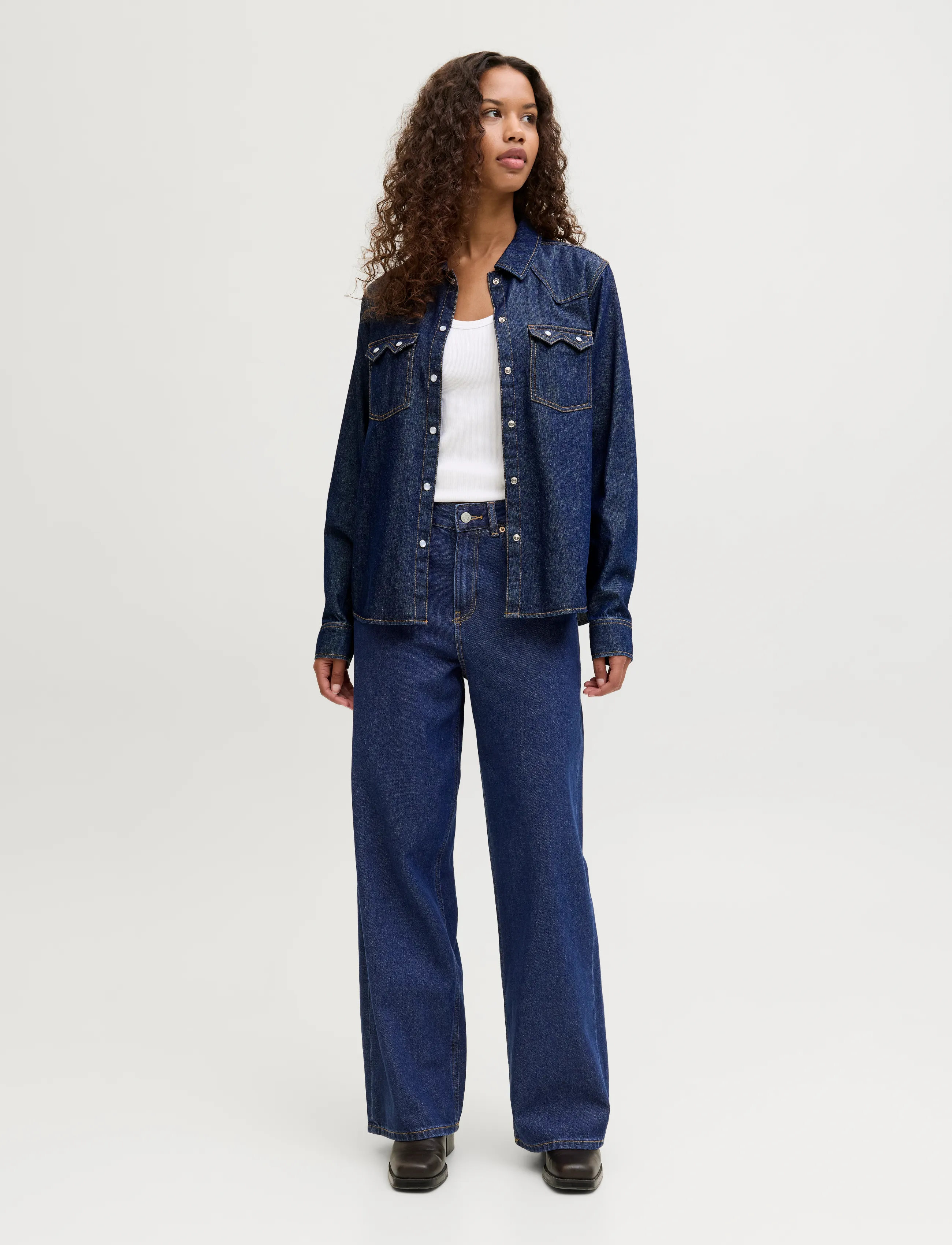 JJXX - JXTOKYO WIDE HW MR6001 DNM NOOS - hosen mit weitem bein - dark blue denim - 4