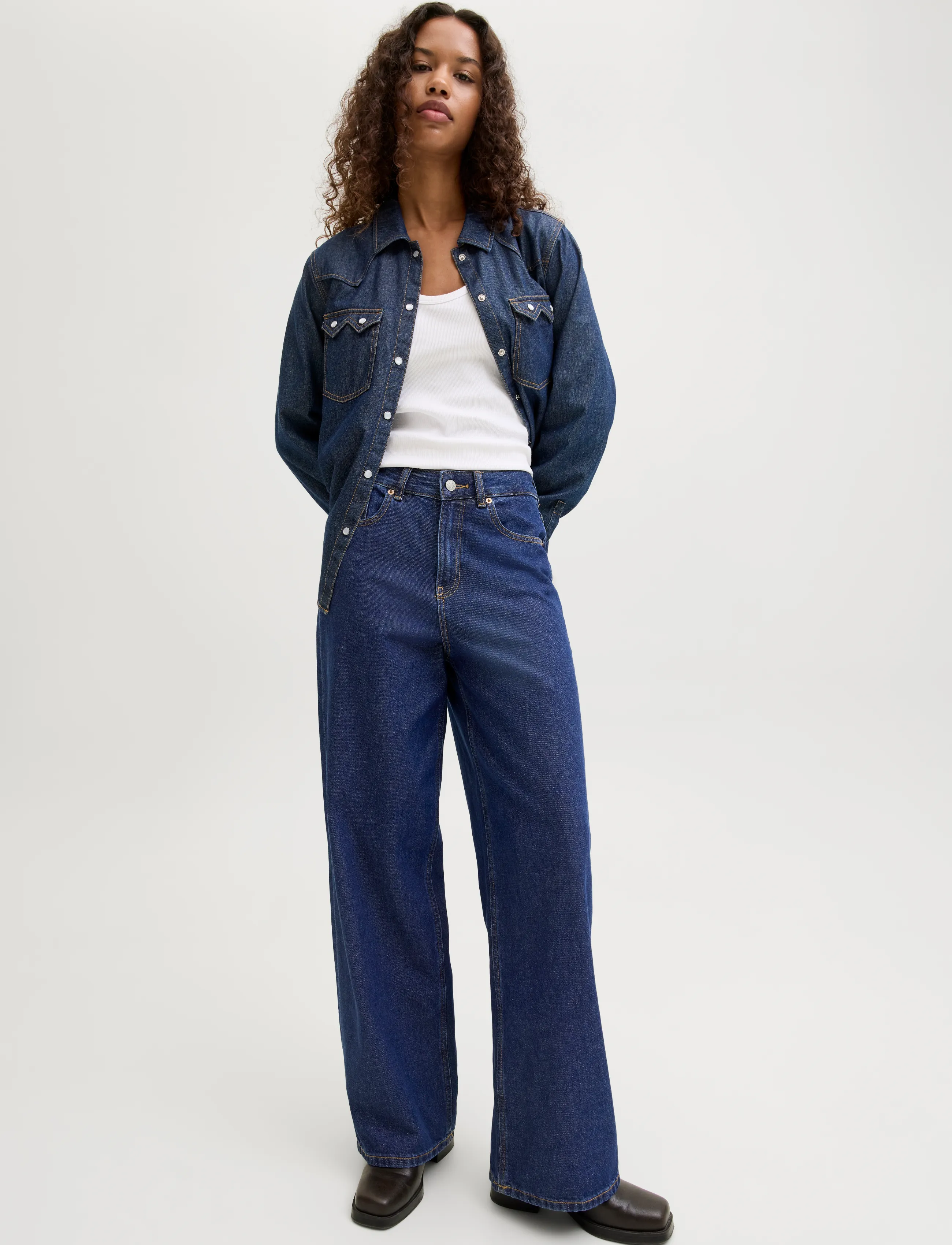JJXX - JXTOKYO WIDE HW MR6001 DNM NOOS - hosen mit weitem bein - dark blue denim - 5