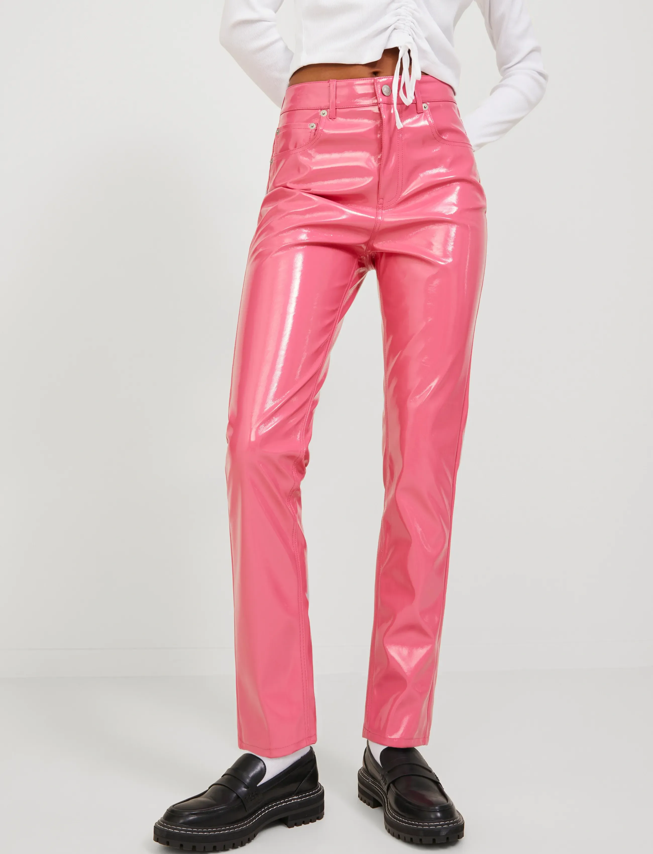 JJXX JXBERLIN SLIM HW FAUX LEAT PANTS NOOS - Læderbukser - CARMINE ROSE / pink/rose