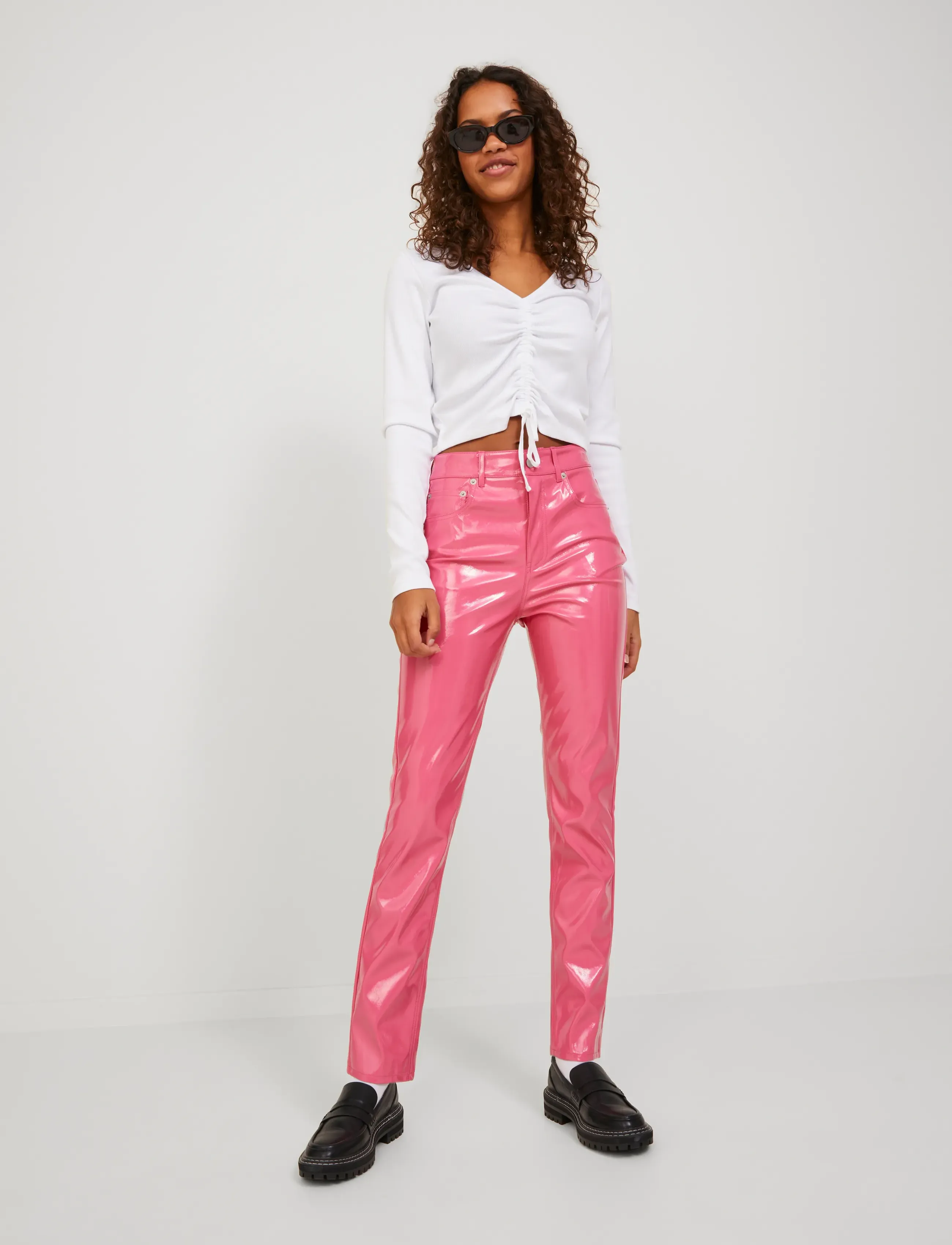 JJXX - JXBERLIN SLIM HW FAUX LEAT PANTS NOOS - lederhosen - carmine rose - 4