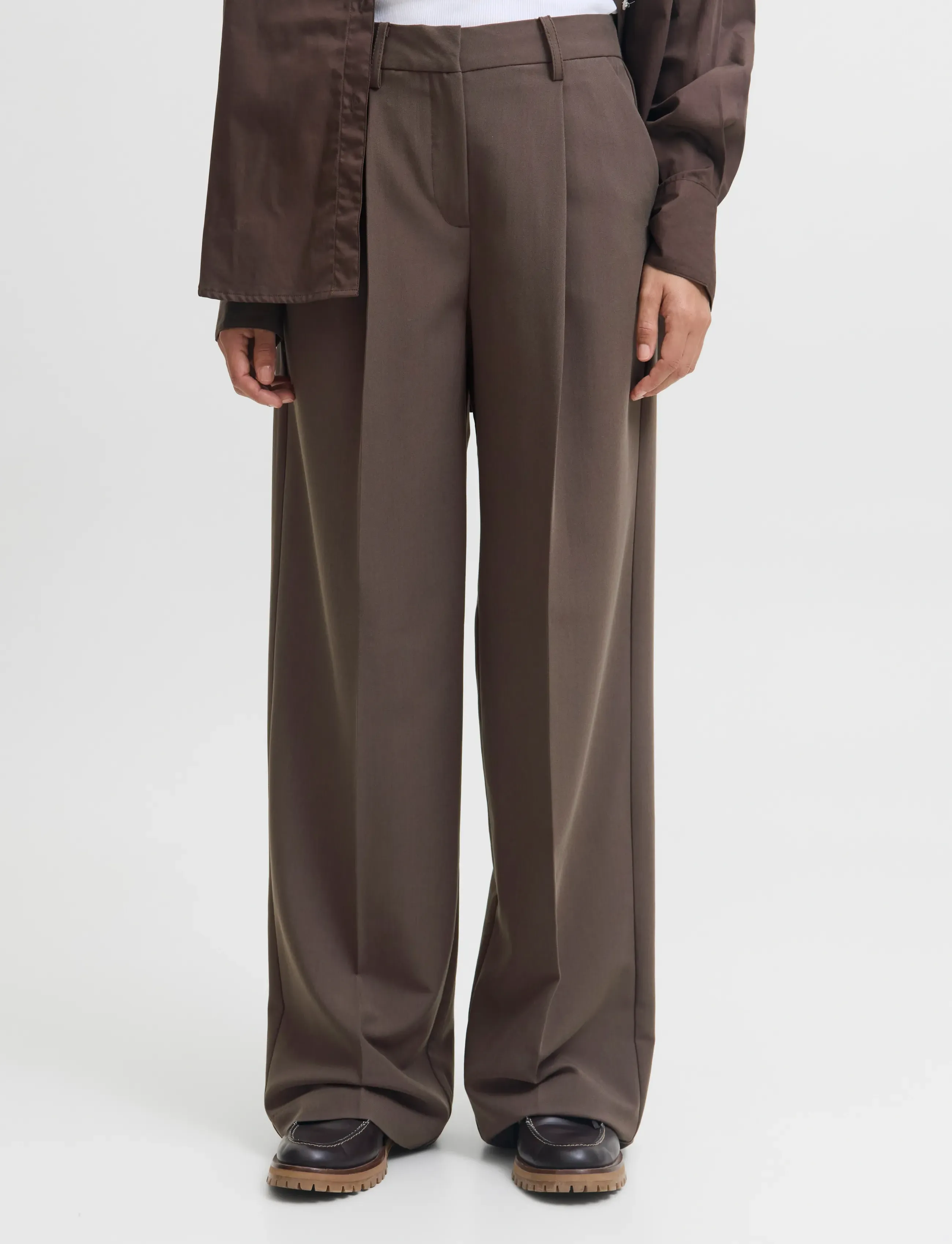 JJXX Jxaya Ellis Wide Hw Pants Tlr Noos, Kvinder, Højtaljede Vidde Bukser, Brun, Str: L x 32