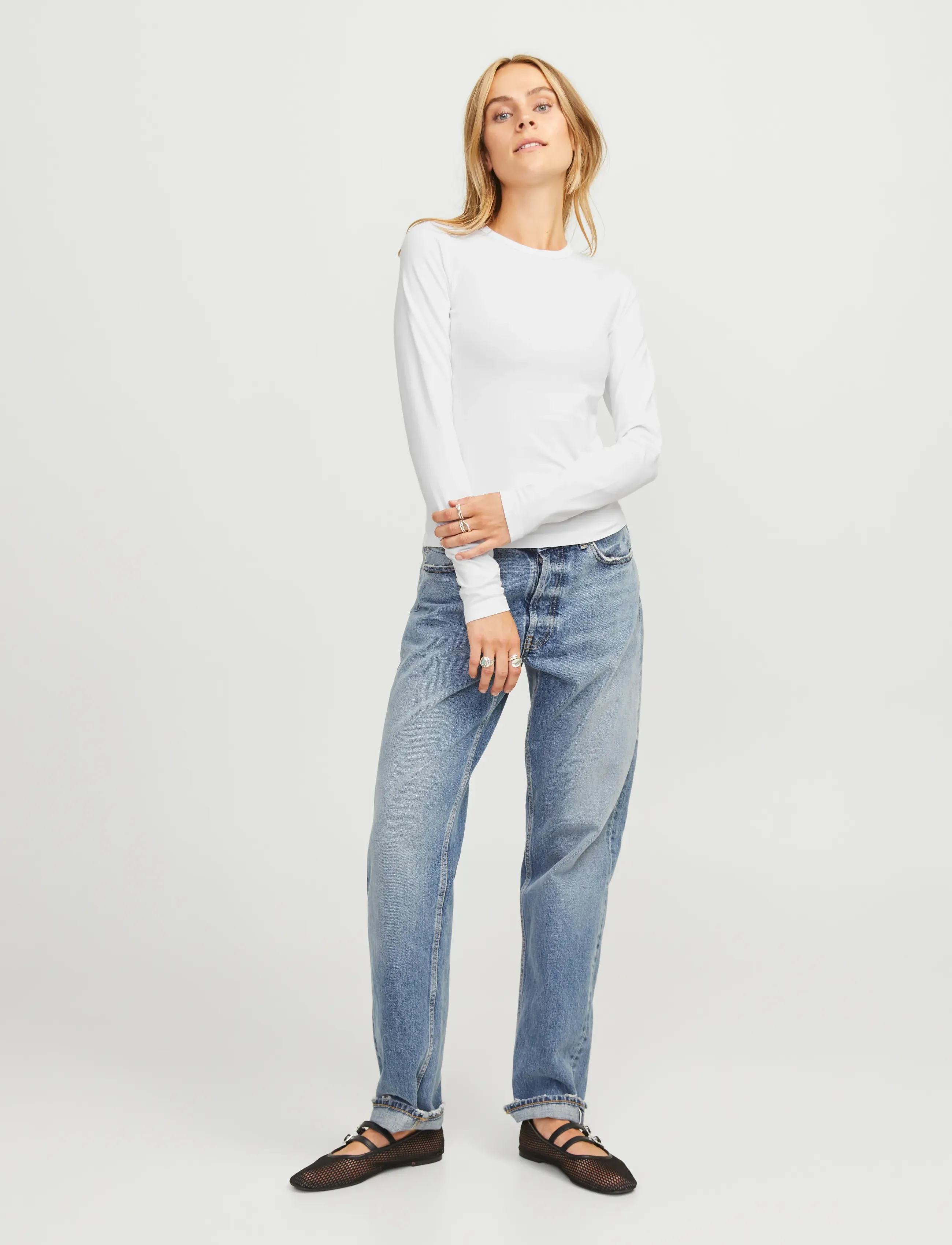 JJXX - JXCELINE GIGI STR LS SOLID TEE JRS NOOS - die niedrigsten preise - bright white - 4