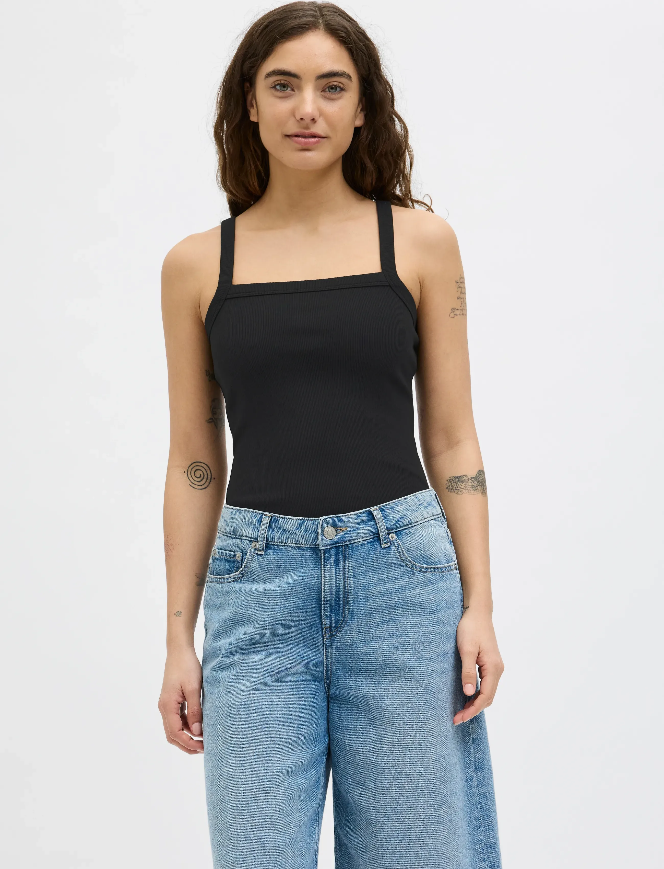 JJXX JXFIFI STR SL RIB TOP JRS SN - T-shirts & Toppar - BLACK / black
