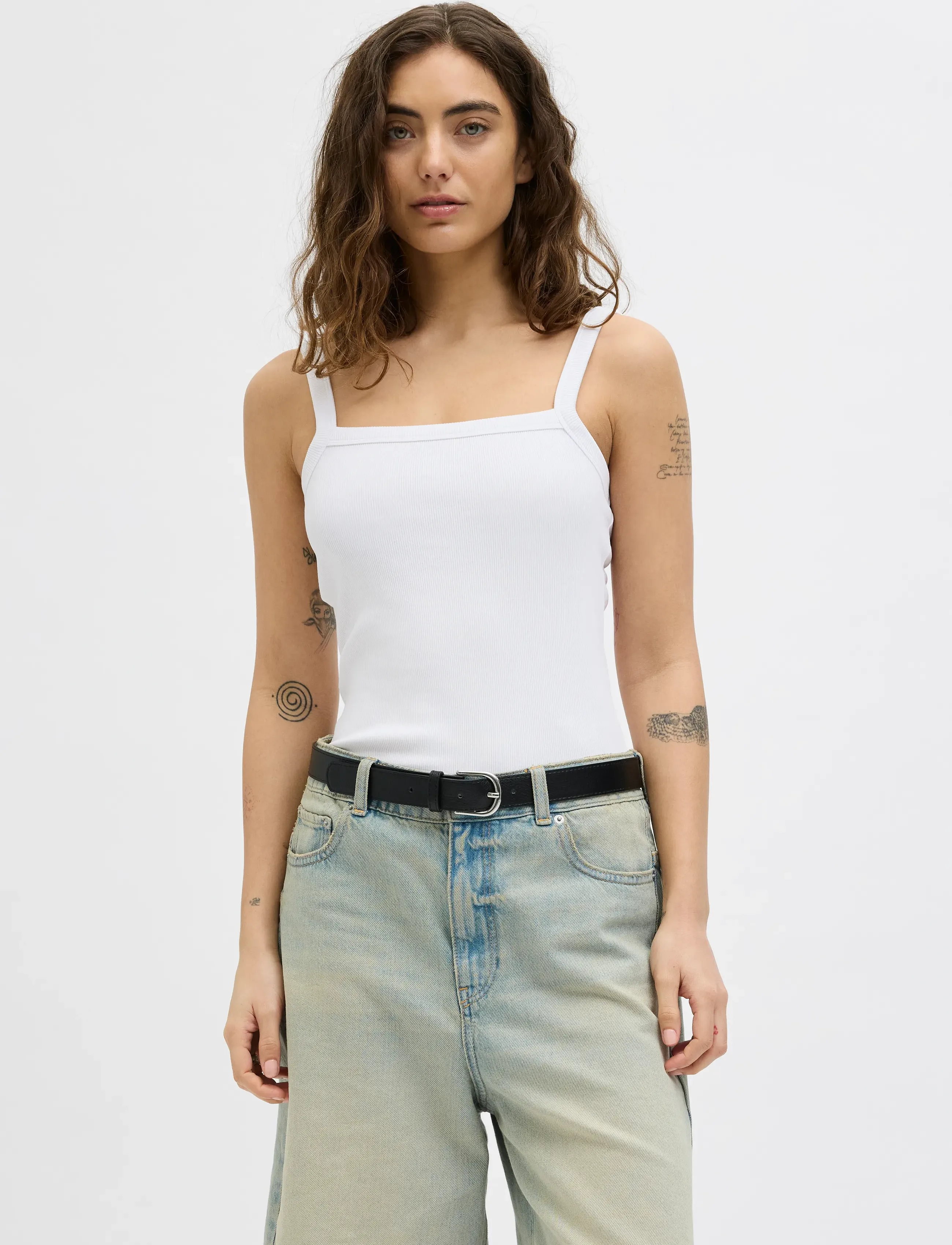JJXX Jxfifi Str Sl Rib Top Jrs Sn, M, White, T-Shirts & Toppe > Uden Ærmer, Dame