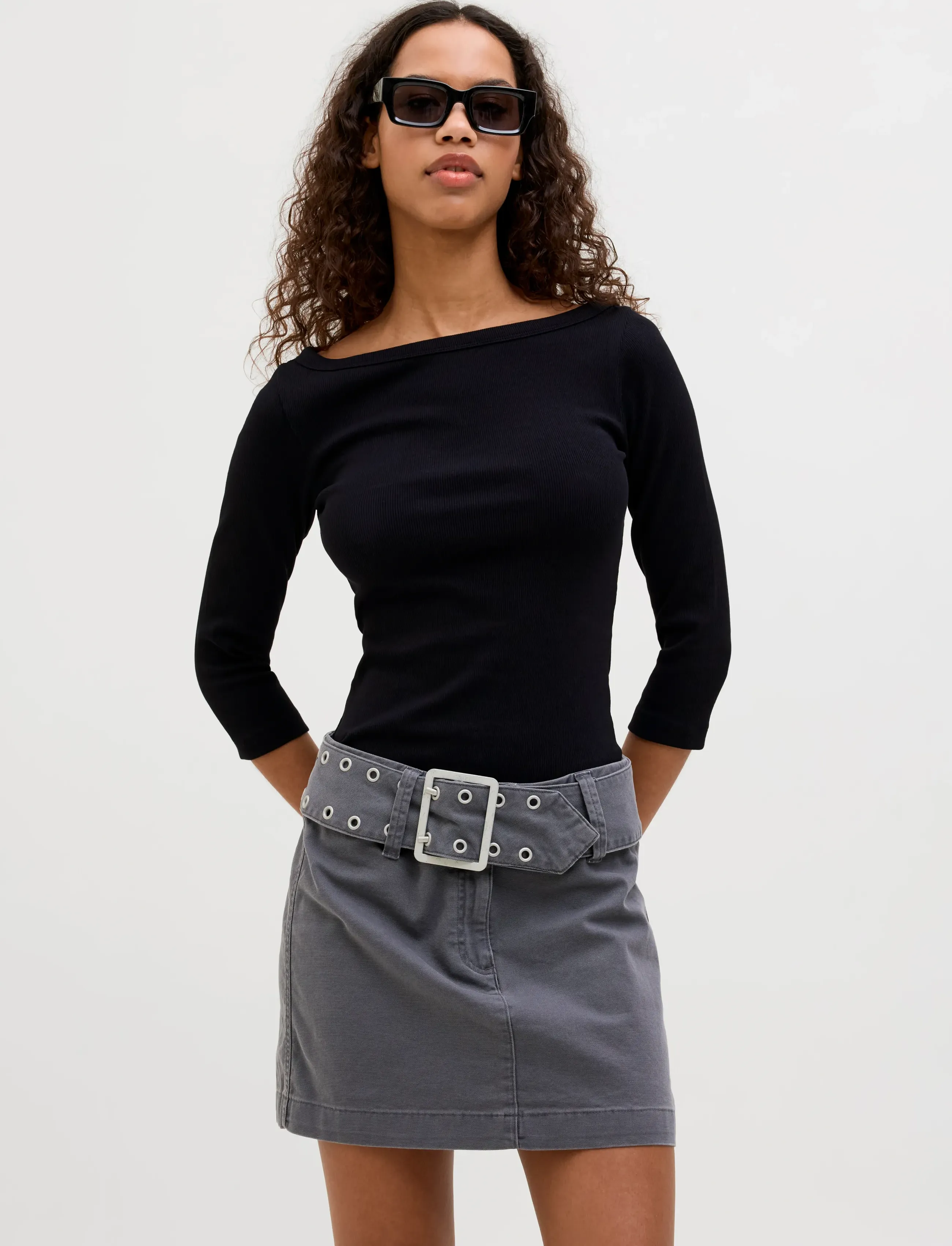 JJXX JXFIFI STR 3/4 BOATNECK TOP JRS NOOS - T-skjorter & Topper - BLACK / black