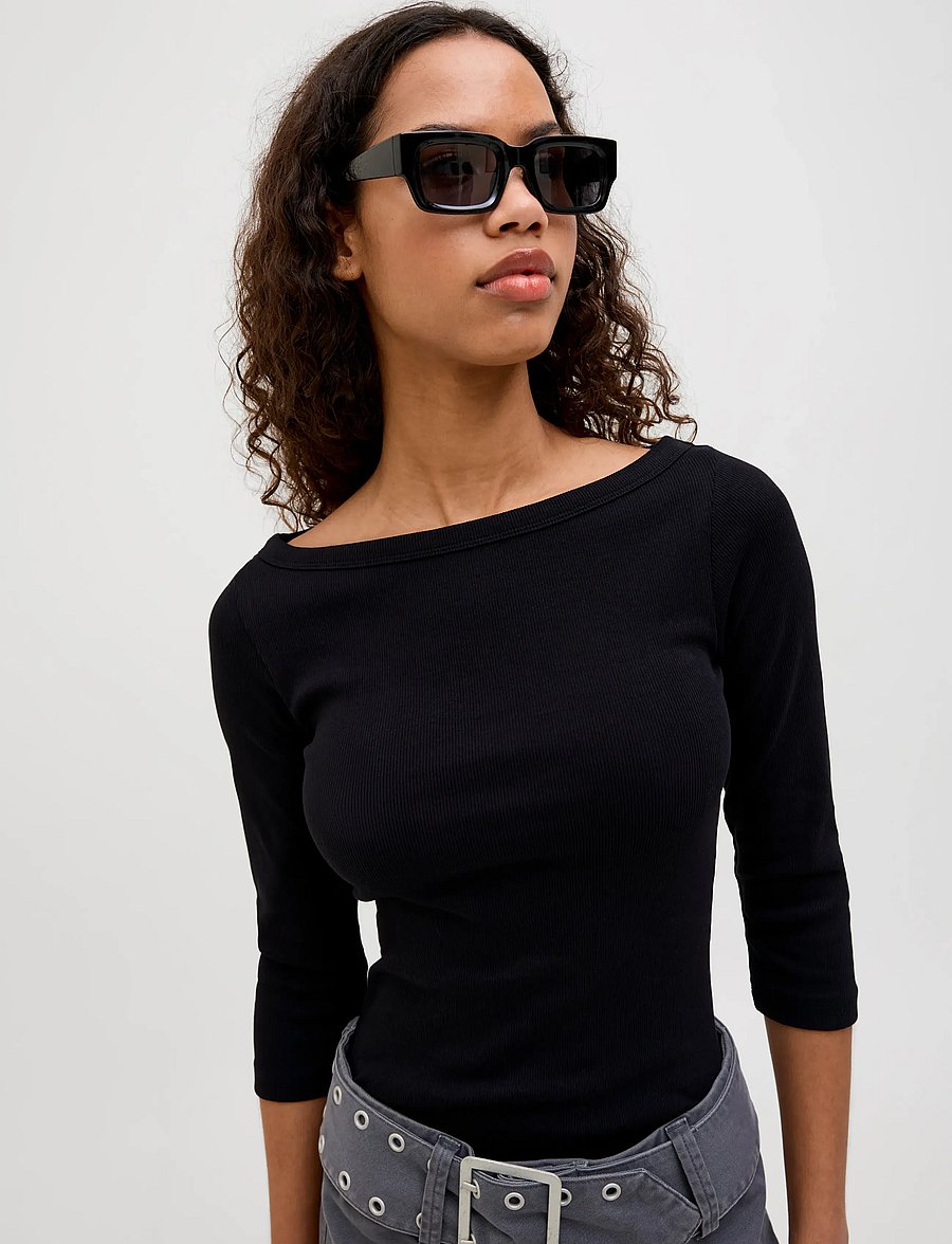 JJXX - JXFIFI STR 3/4 BOATNECK TOP JRS NOOS - langerma toppar - black - 5