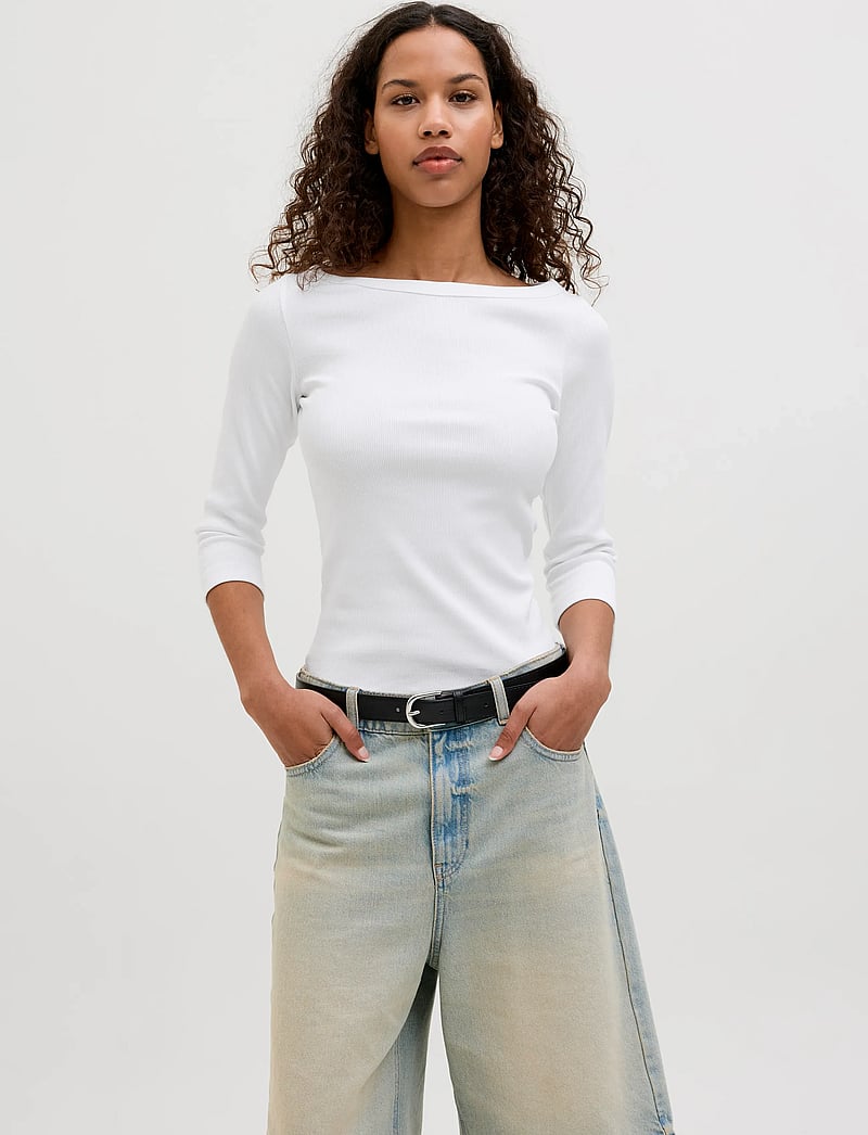 JJXX - JXFIFI STR 3/4 BOATNECK TOP JRS NOOS - long-sleeved tops - bright white - 0