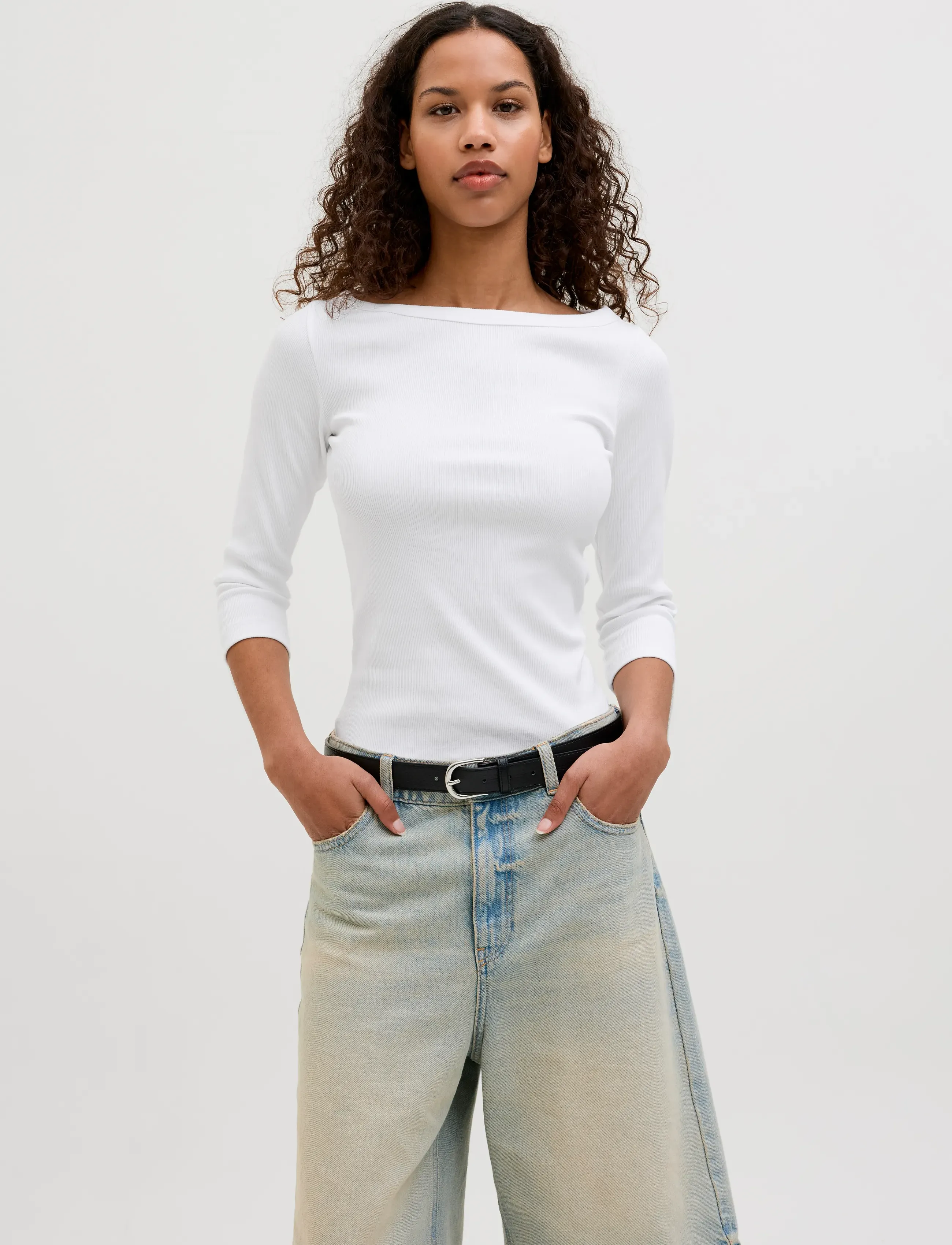 JJXX JXFIFI STR 3/4 BOATNECK TOP JRS NOOS - T-Shirts & Tops - BRIGHT WHITE / white