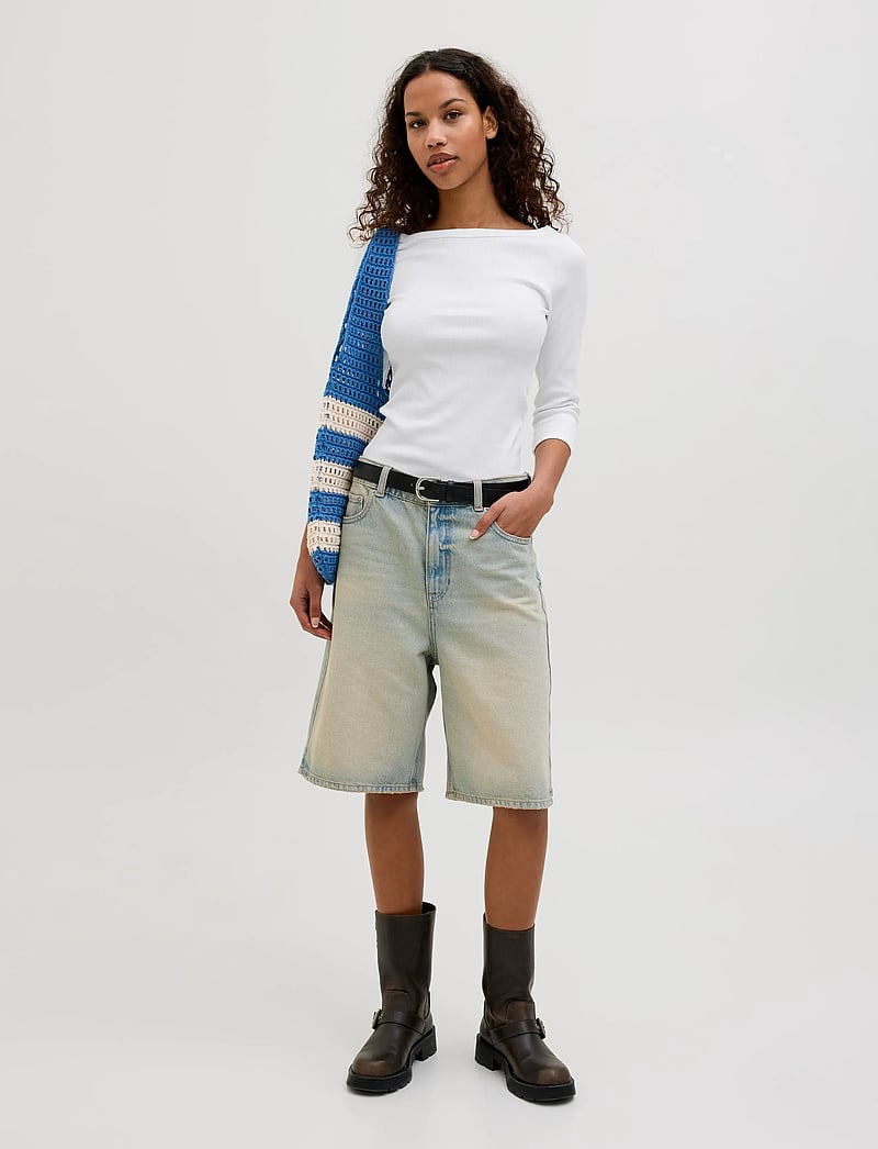 JJXX - JXFIFI STR 3/4 BOATNECK TOP JRS NOOS - long-sleeved tops - bright white - 4