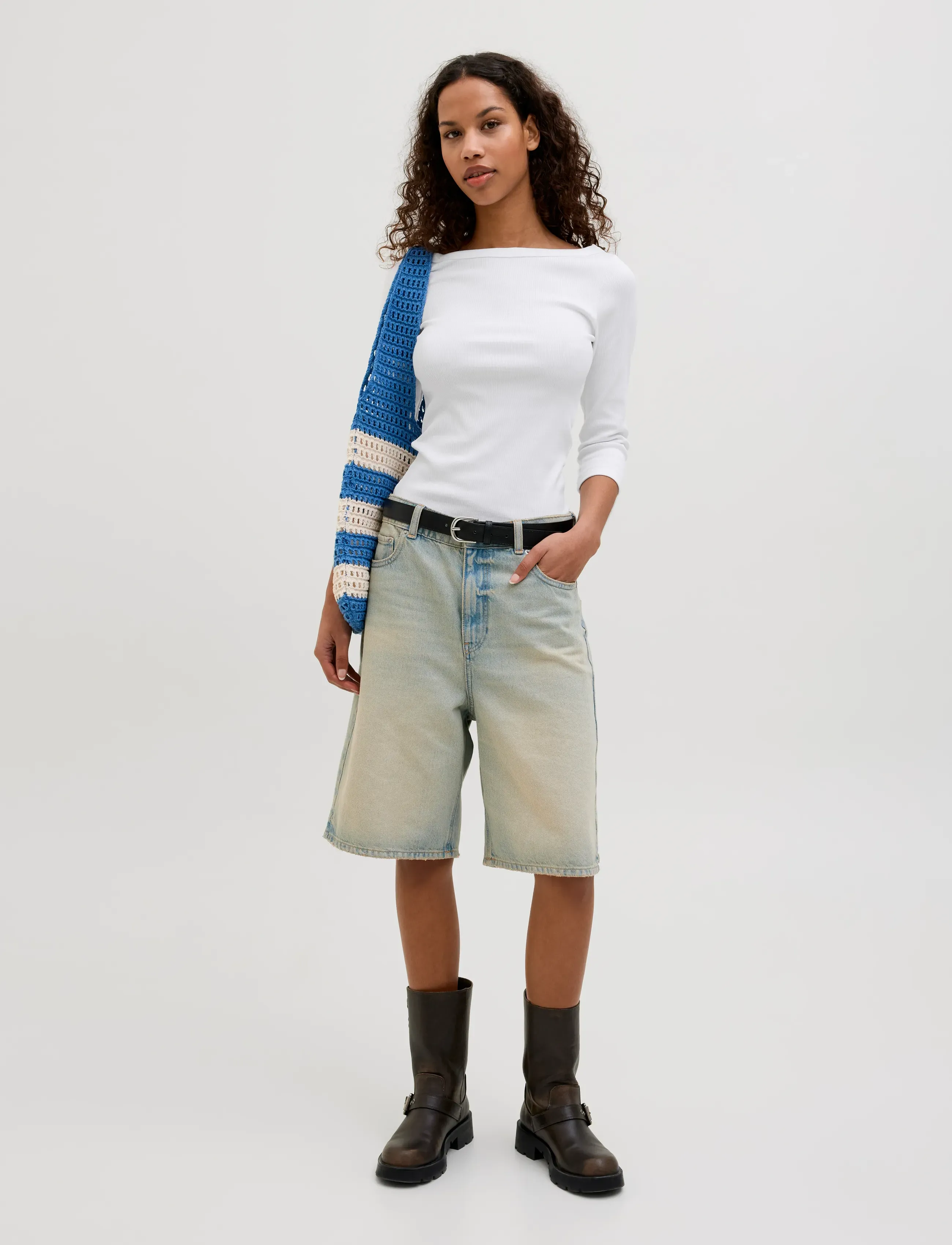JJXX - JXFIFI STR 3/4 BOATNECK TOP JRS NOOS - palaidinukės ilgomis rankovėmis - bright white - 4