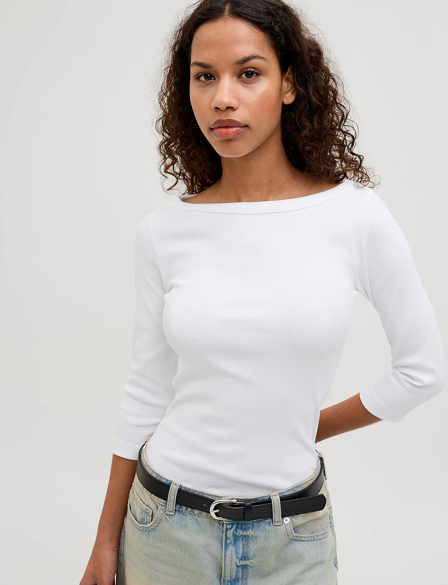 JJXX - JXFIFI STR 3/4 BOATNECK TOP JRS NOOS - palaidinukės ilgomis rankovėmis - bright white - 5