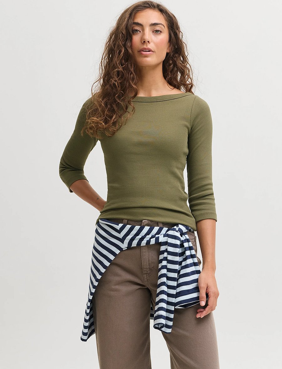 JJXX - JXFIFI STR 3/4 BOATNECK TOP JRS NOOS - pikkade varrukatega topid - burnt olive - 0