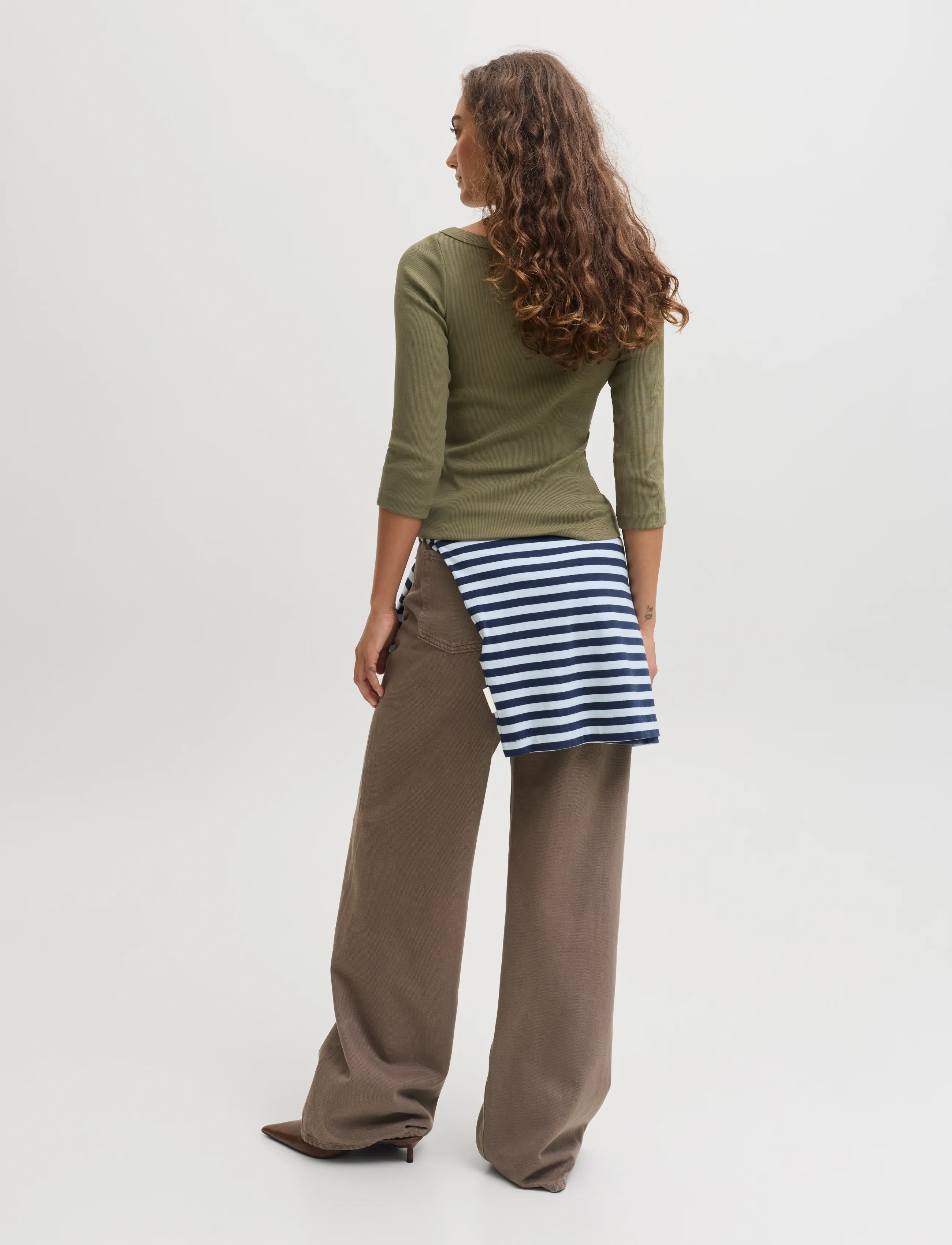 JJXX - JXFIFI STR 3/4 BOATNECK TOP JRS NOOS - long-sleeved tops - burnt olive - 3