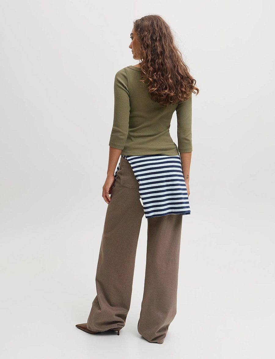 JJXX - JXFIFI STR 3/4 BOATNECK TOP JRS NOOS - pikkade varrukatega topid - burnt olive - 3