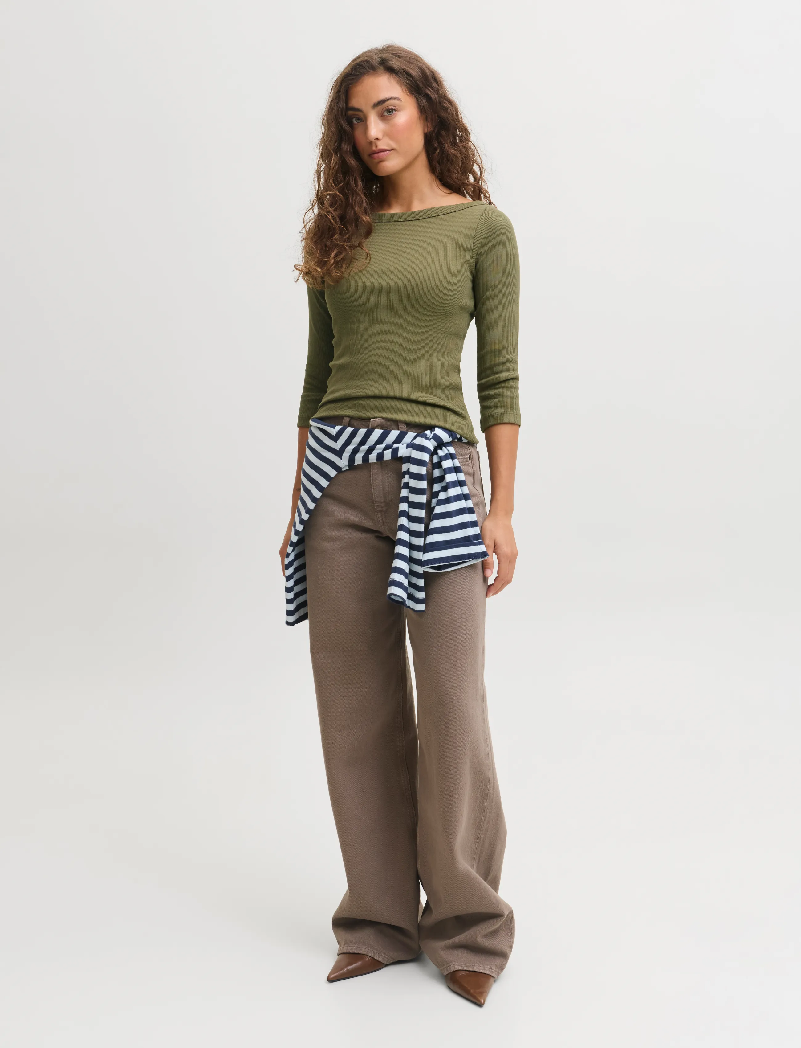JJXX - JXFIFI STR 3/4 BOATNECK TOP JRS NOOS - long-sleeved tops - burnt olive - 4