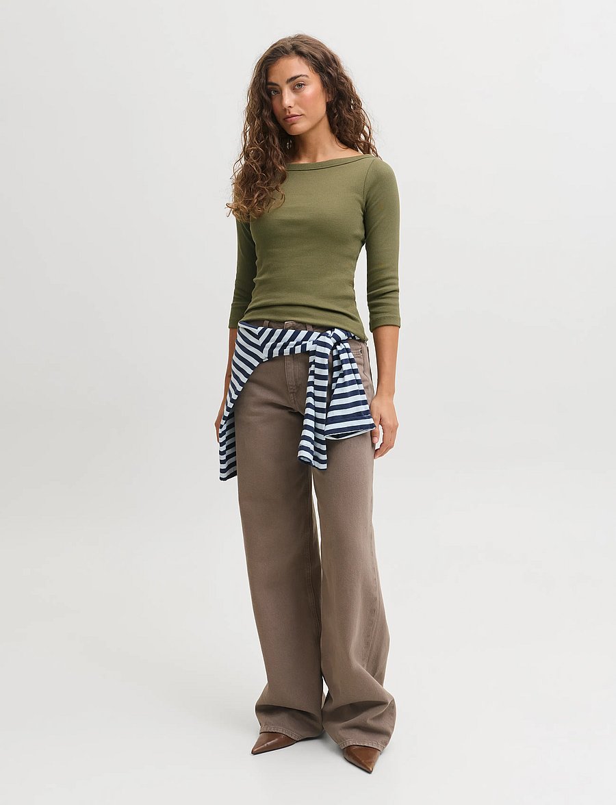 JJXX - JXFIFI STR 3/4 BOATNECK TOP JRS NOOS - pikkade varrukatega topid - burnt olive - 4