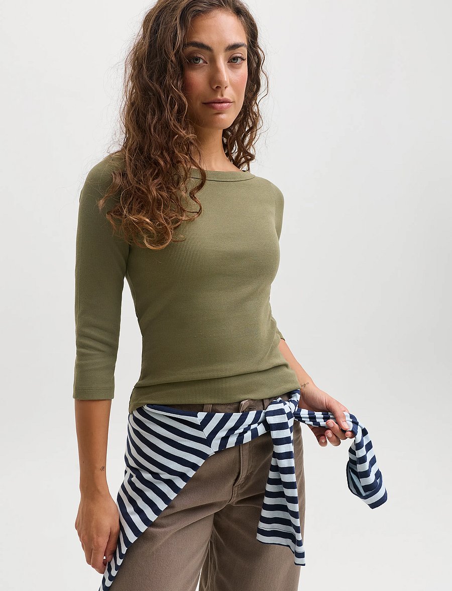 JJXX - JXFIFI STR 3/4 BOATNECK TOP JRS NOOS - pikkade varrukatega topid - burnt olive - 5