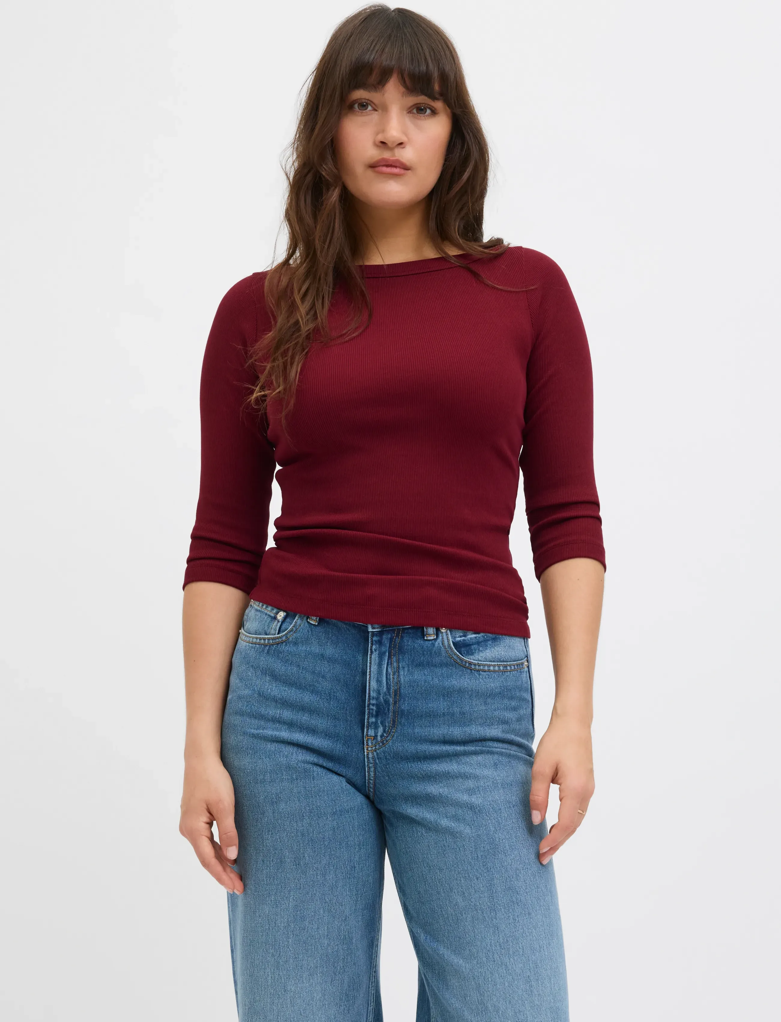 JJXX JXFIFI STR 3/4 BOATNECK TOP JRS NOOS - Langärmlige Tops - CABERNET / burgundy